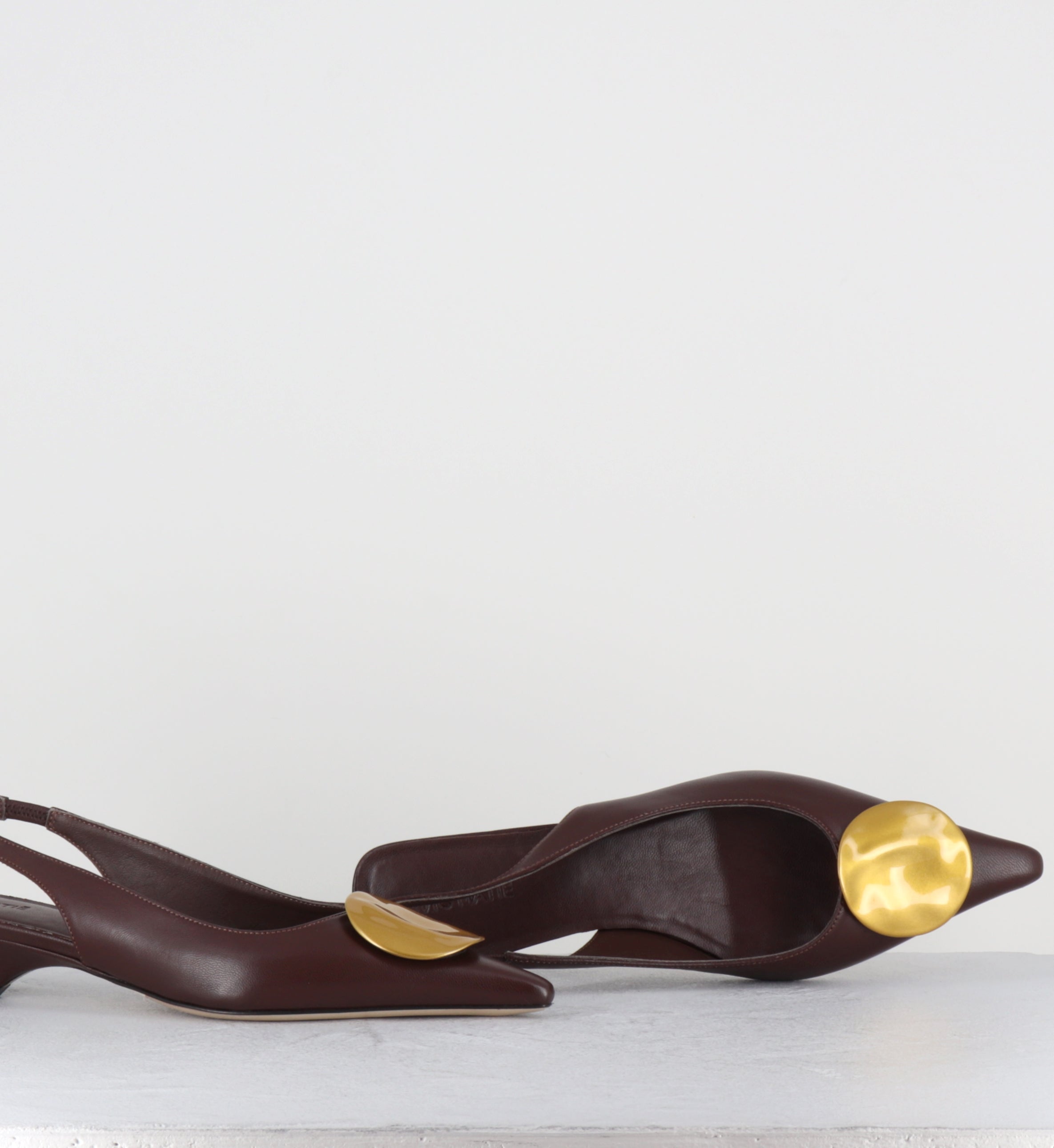 Escarpins bout pointu cuir marron bijou doré - 1K5704D BARON BROWN