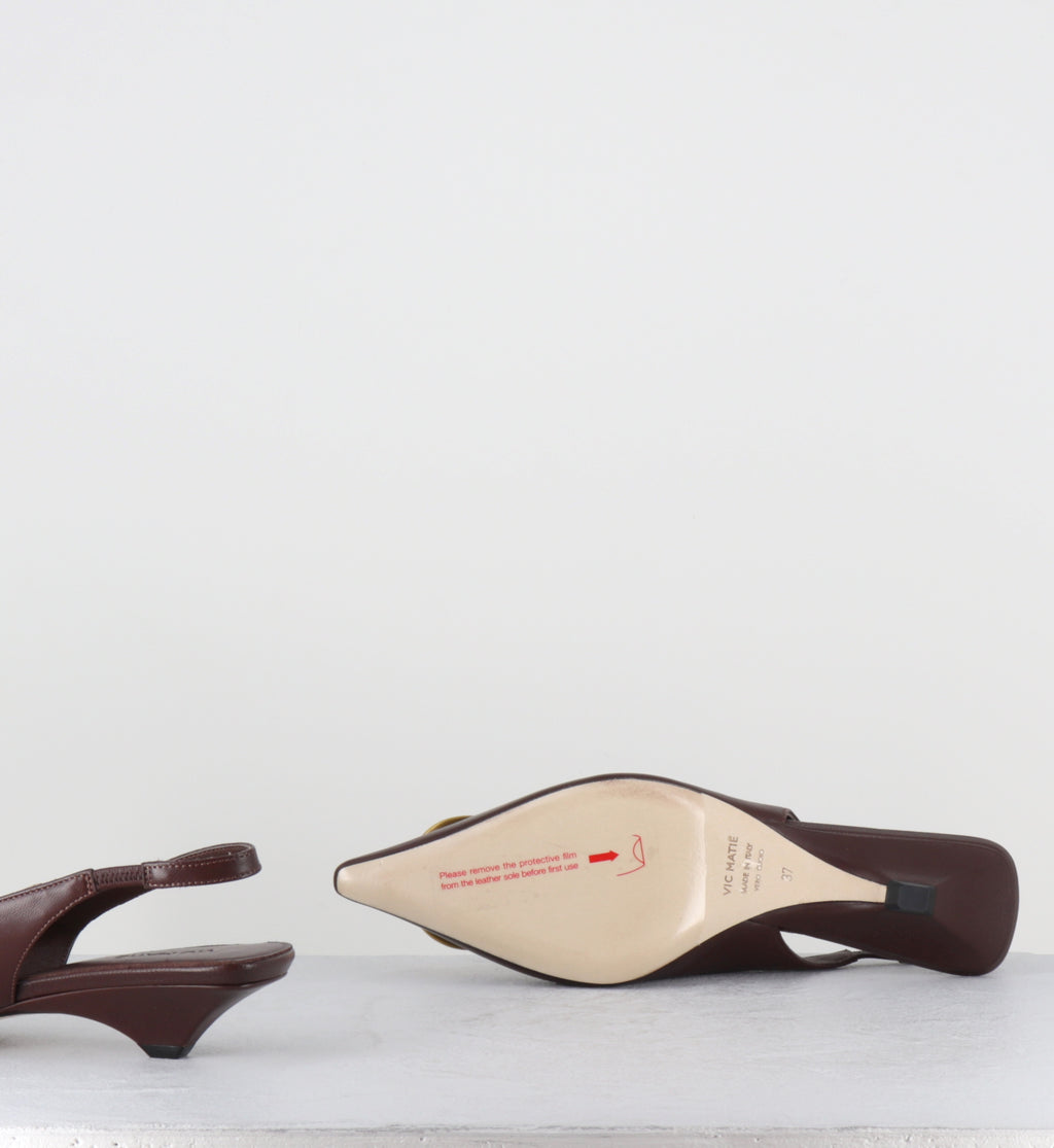 Escarpins bout pointu cuir marron bijou doré - 1K5704D BARON BROWN