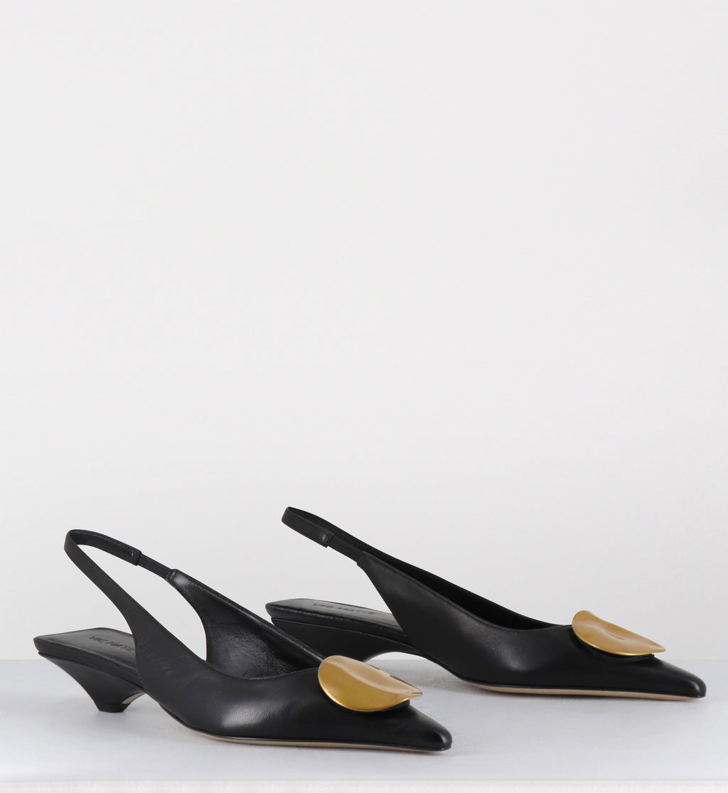 Escarpins bout pointu cuir noir bijou doré - 1K5704D BARON BLACK