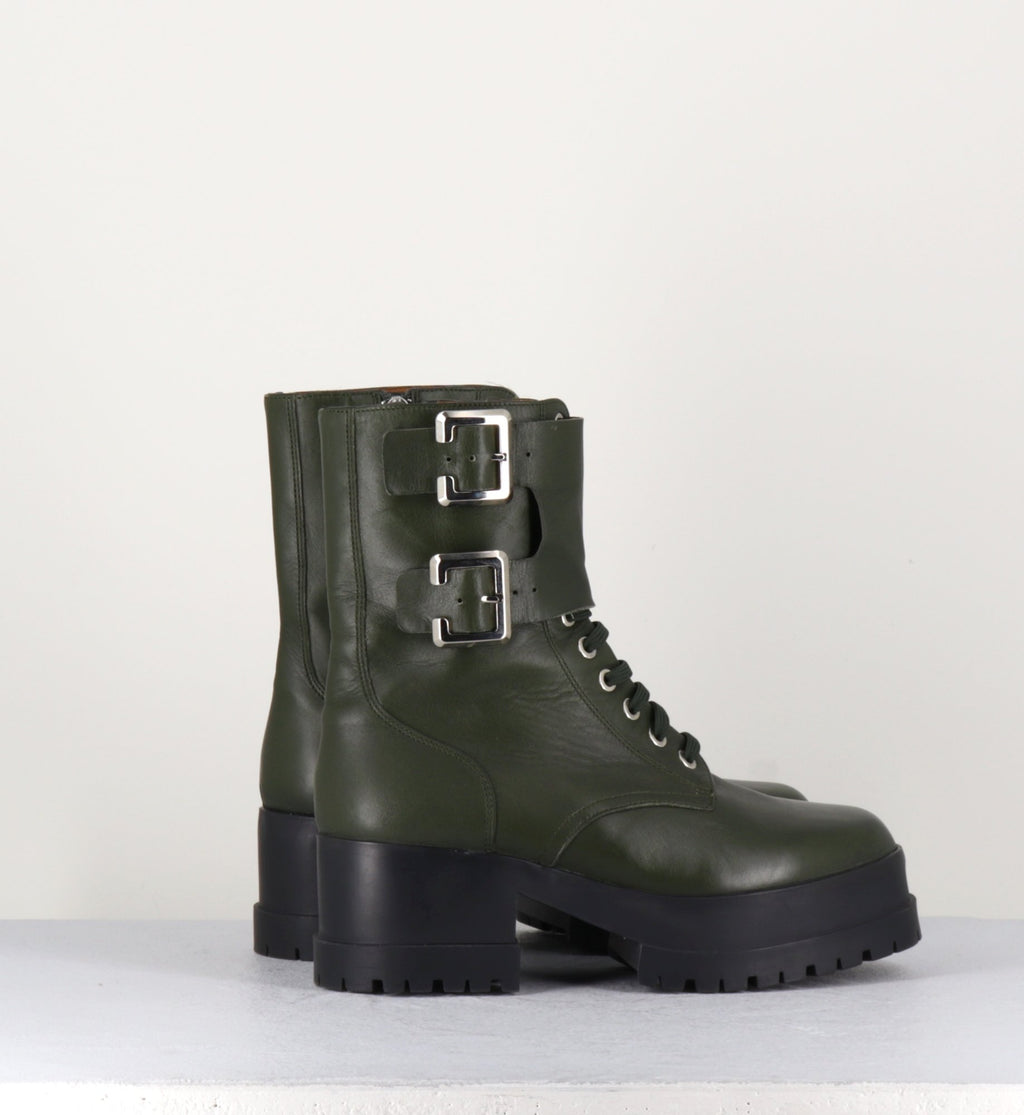 Bottines à lacets en cuir kaki Clergerie Paris - WILLY2
