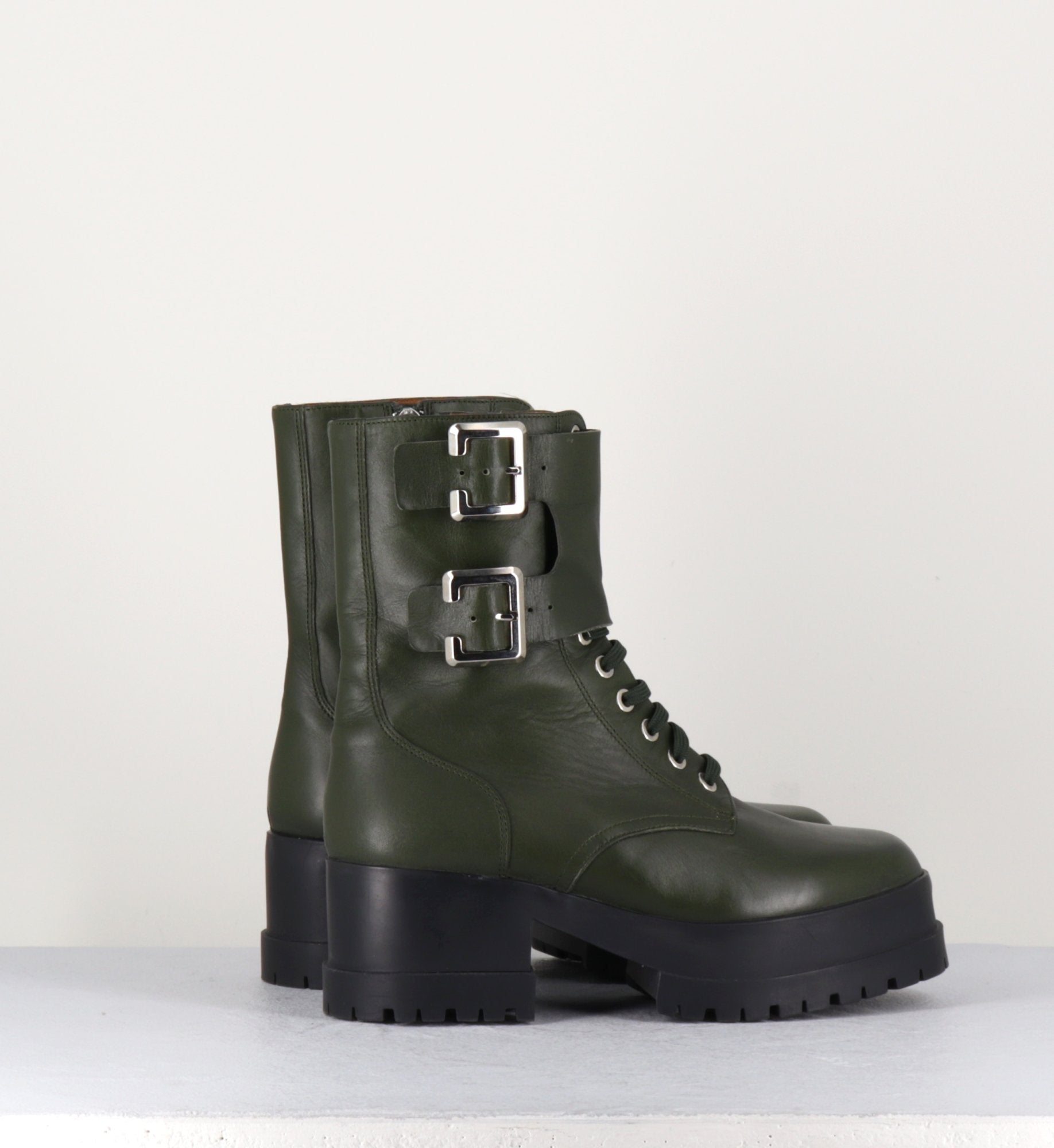 Bottines à lacets en cuir kaki Clergerie Paris - WILLY2