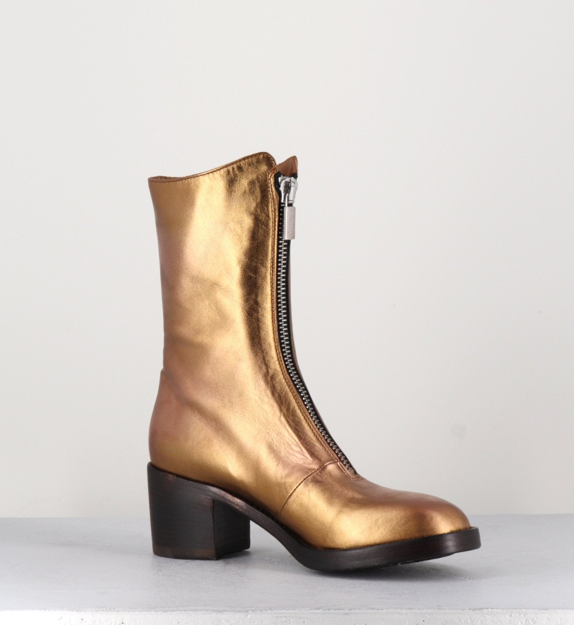 Boots en cuir métallisé doré à zip -888 NAPPA ORO