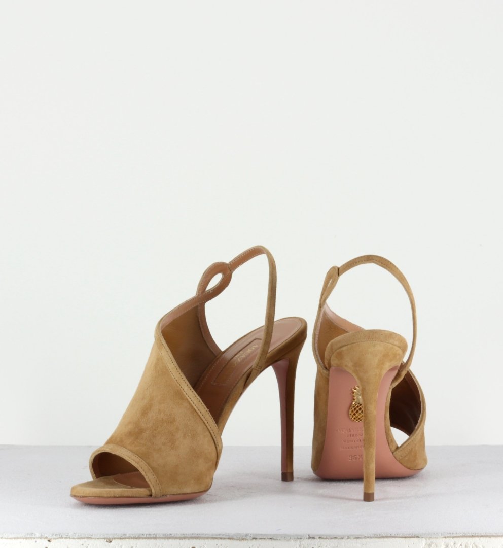 AQUAZZURA  VERY SERPENTINE SANDAL - Sandales camel à talons hauts