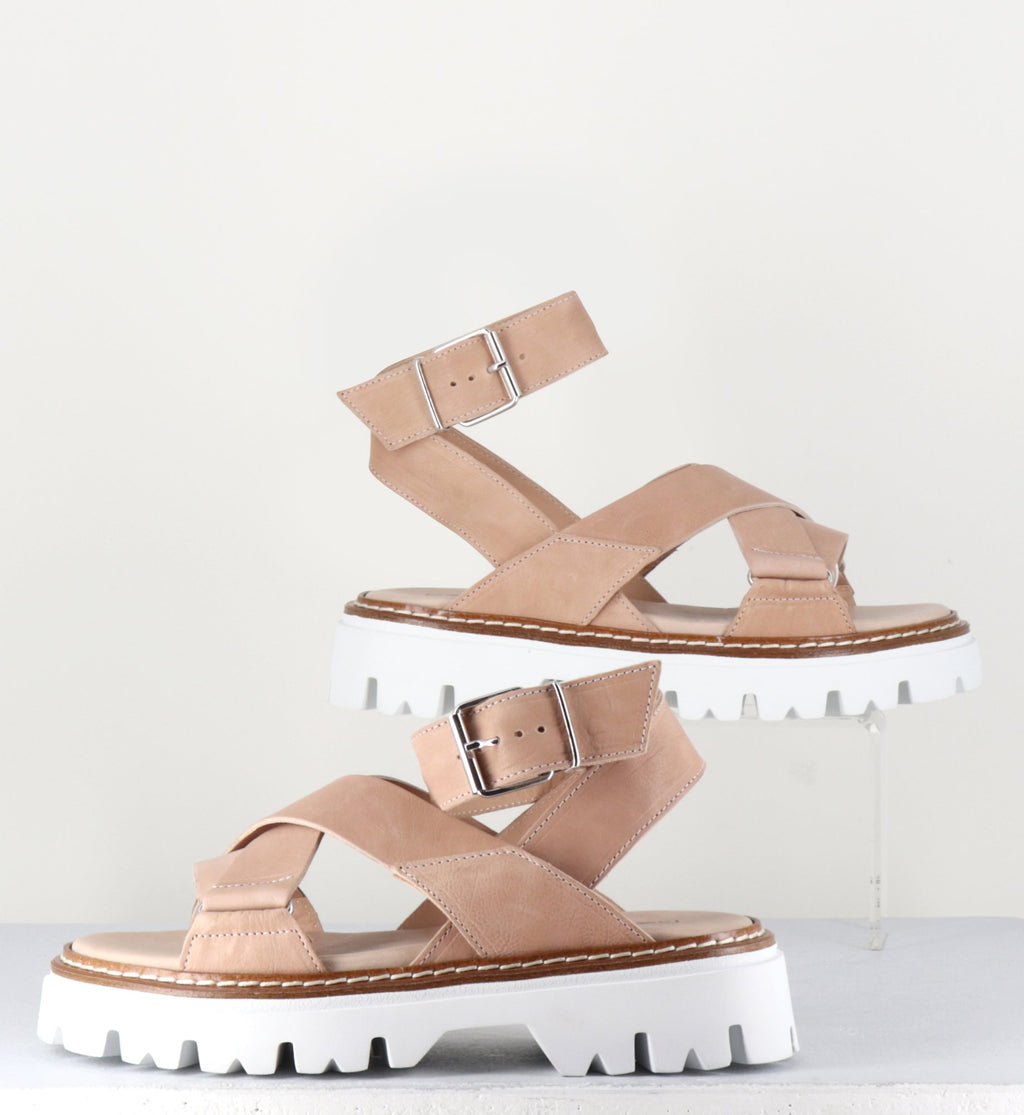 Sandales semelle épaisse en cuir beige - PE7455 CORDA