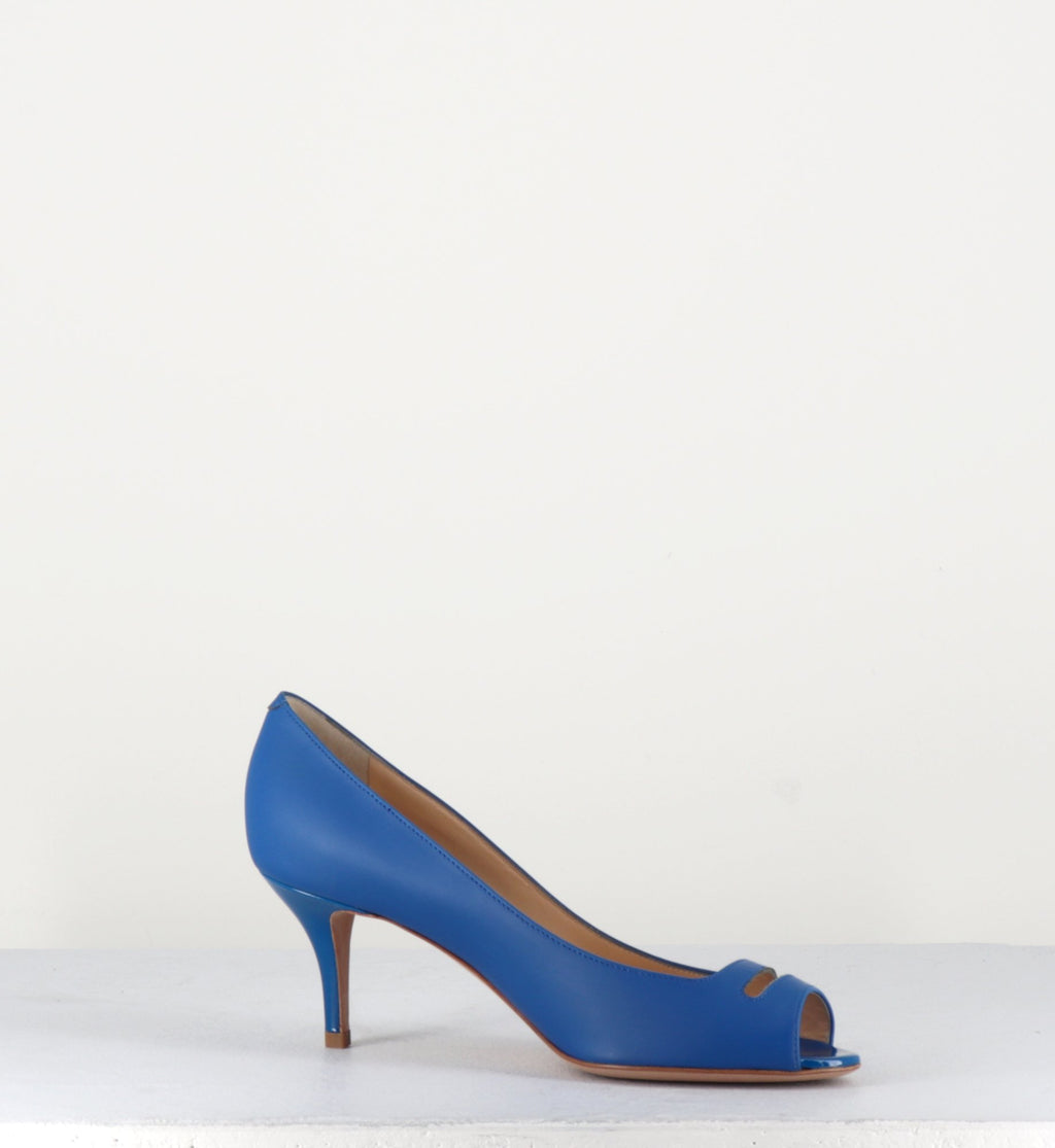 Escarpins petits talons en cuir vernis bleus - Pellico