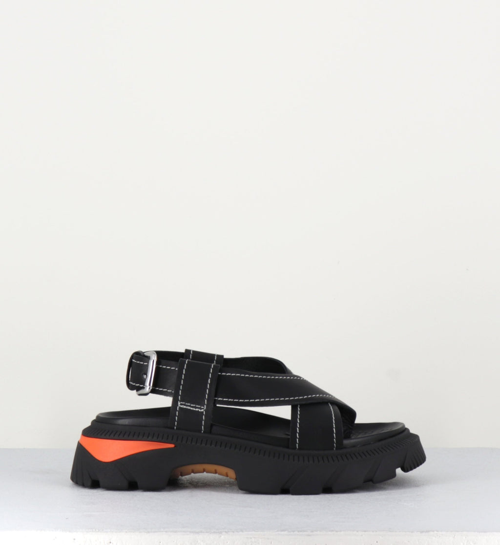 Sandales en cuir noir à lanières croisées - KRISHA BLACK