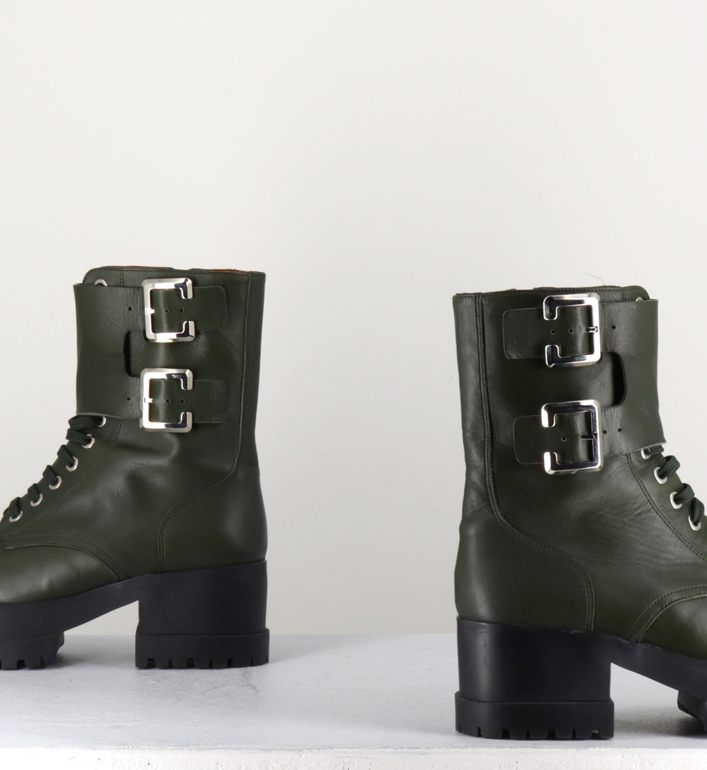 Bottines à lacets en cuir kaki Clergerie Paris - WILLY2