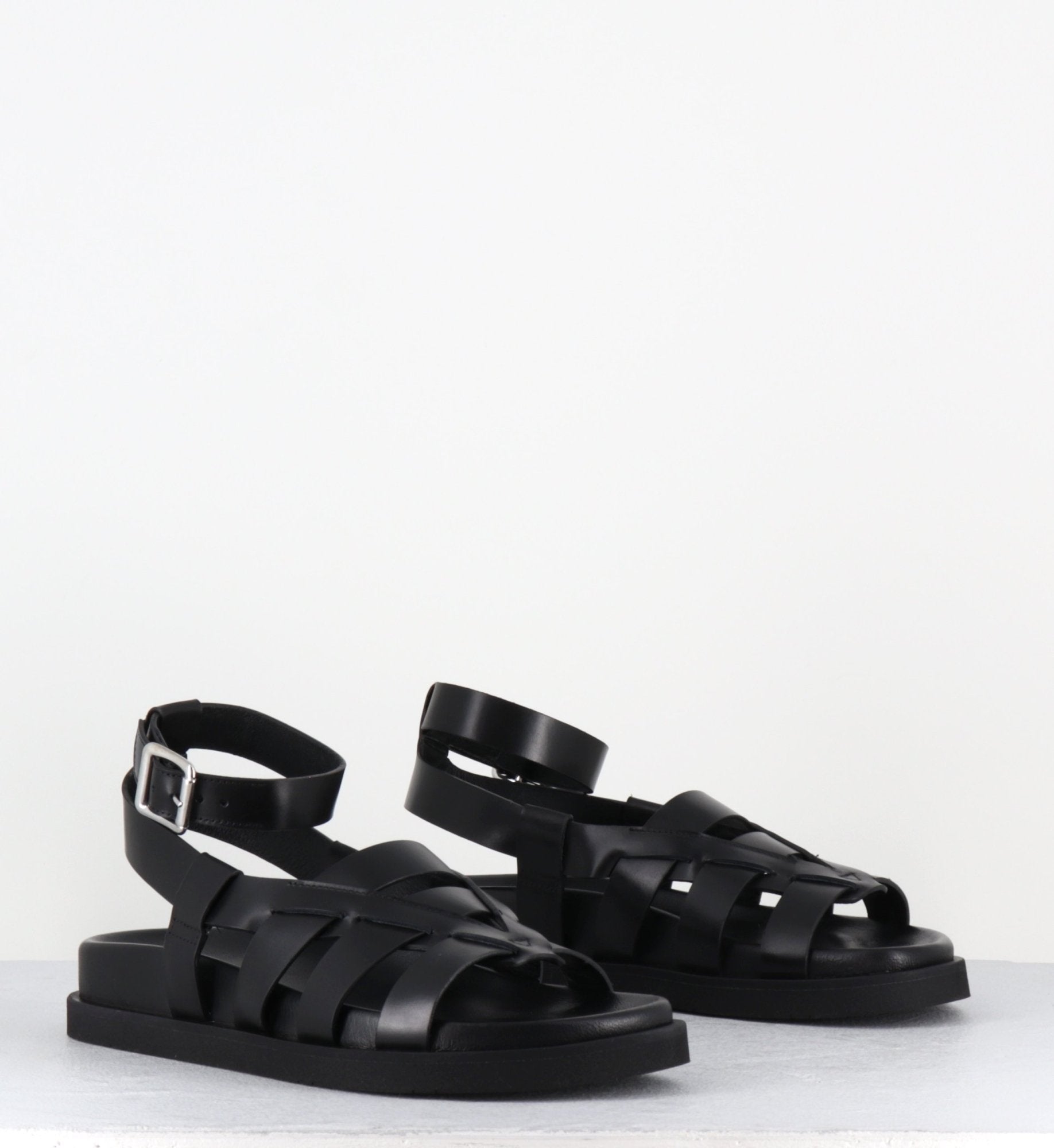 Sandales multi-brides en cuir noir semelle légère - TARA RANCH BLACK