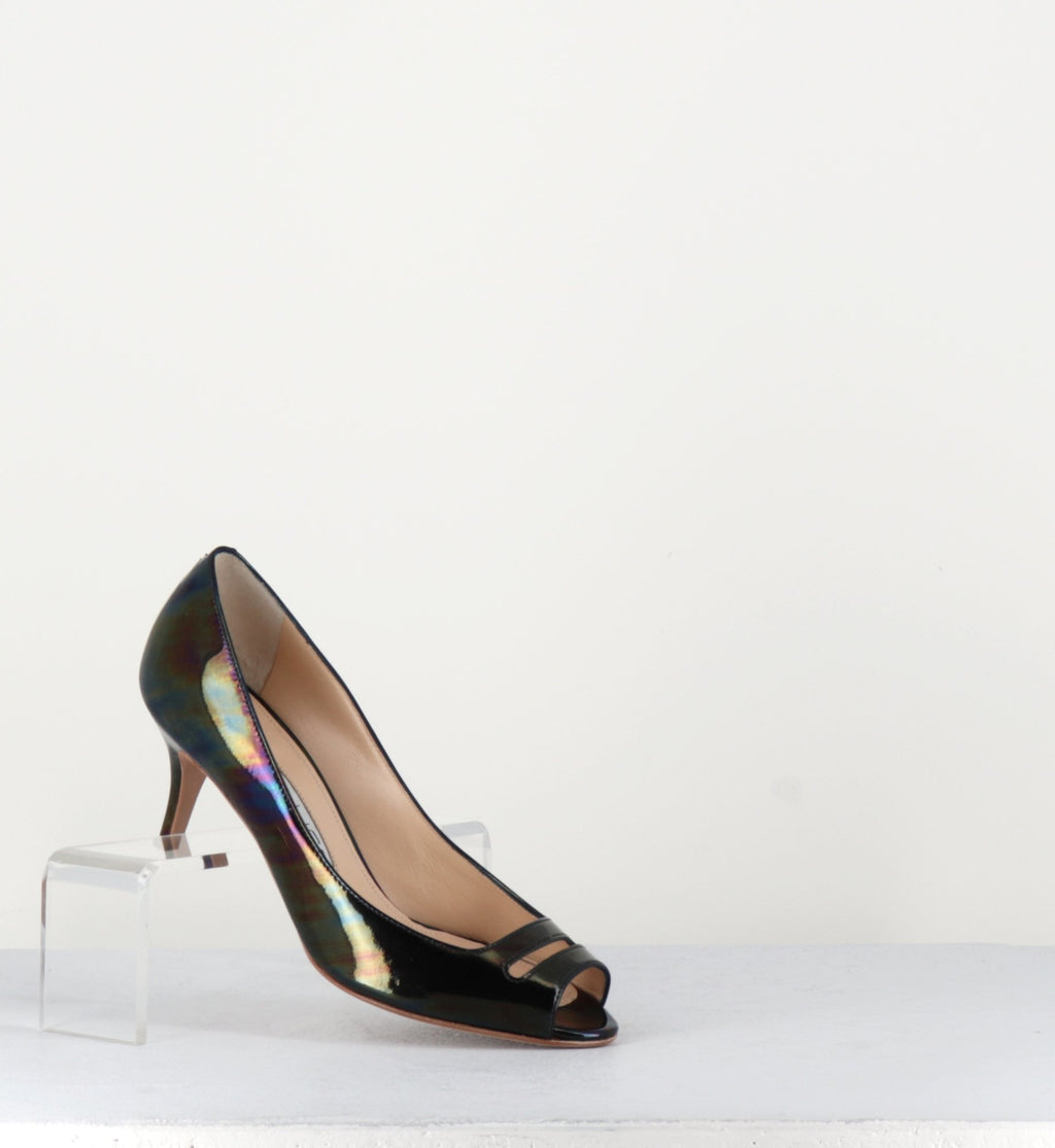 Escarpins petits talons en cuir vernis noir - Pellico