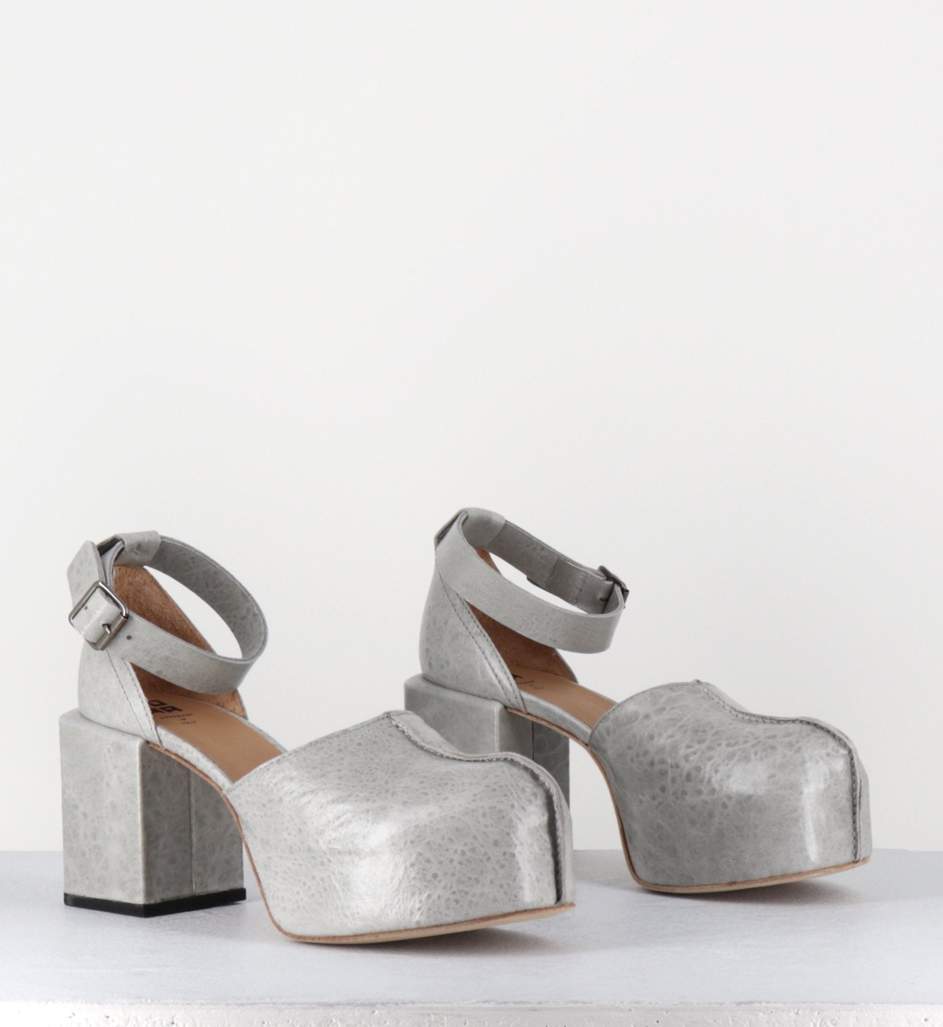 Babies à plateforme en cuir gaufré gris - 1GS445 NAPLAK LIGHT GREY