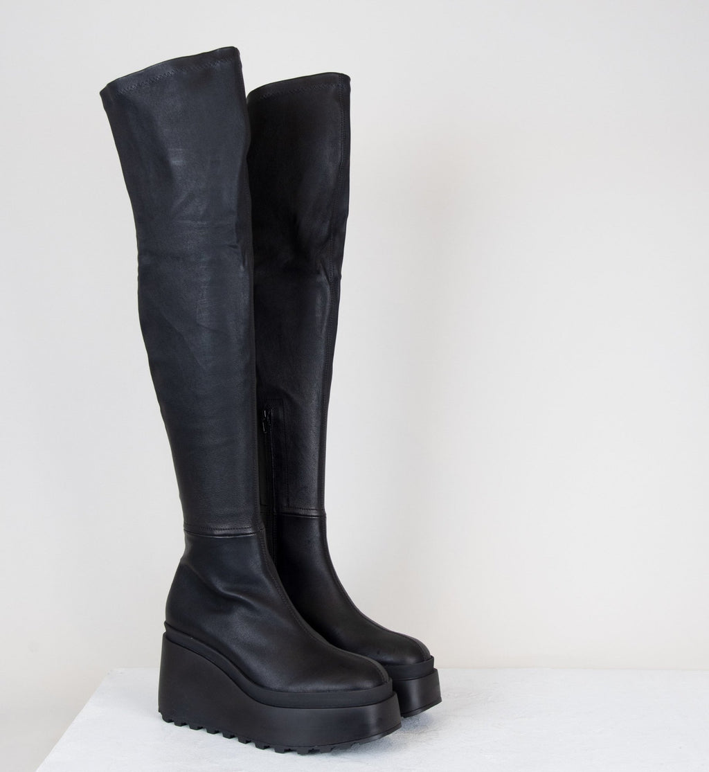 Cuissardes à plateforme en cuir stretch noir - 1Y5400 NERO