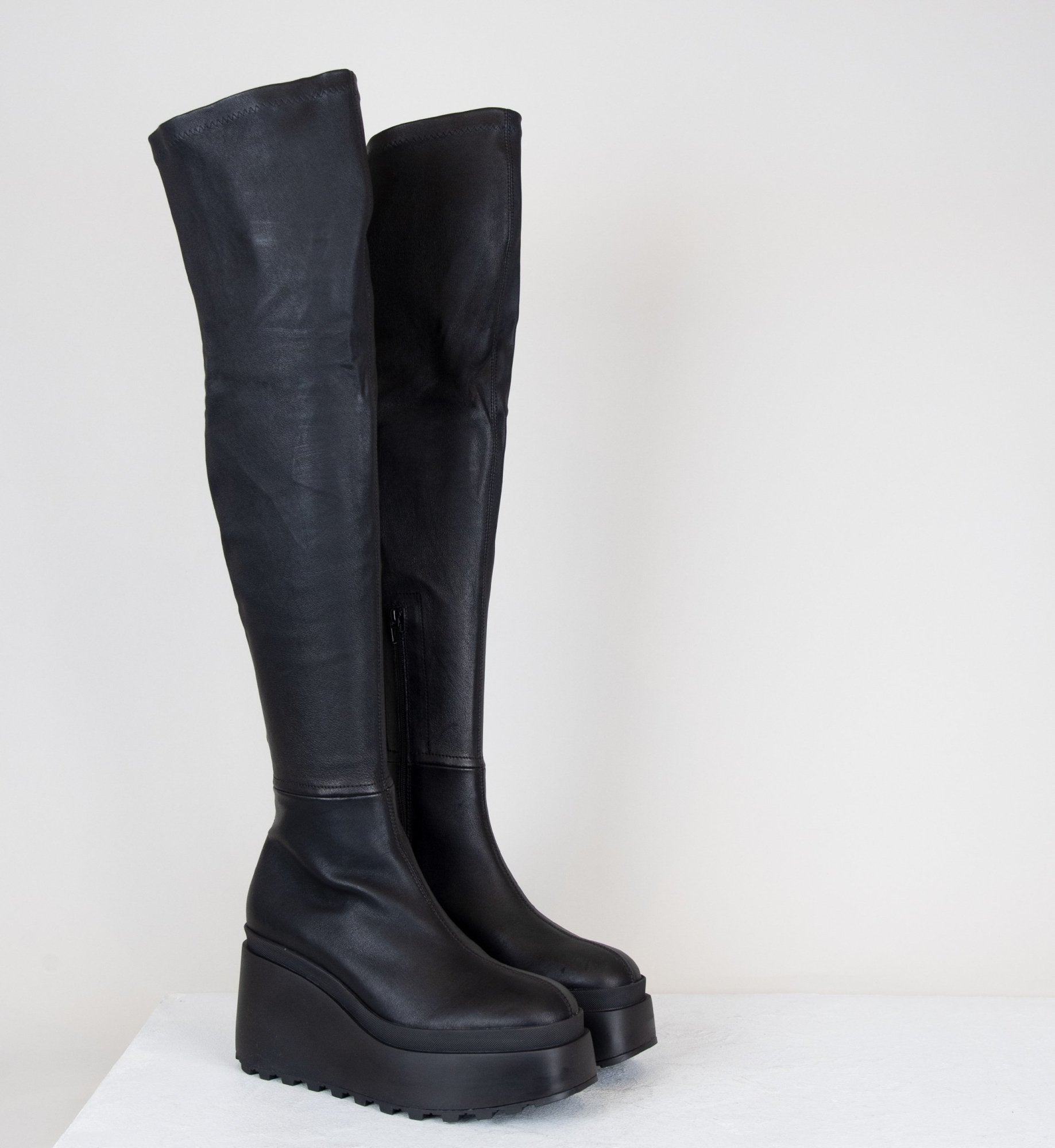 Cuissardes à plateforme en cuir stretch noir - 1Y5400 NERO