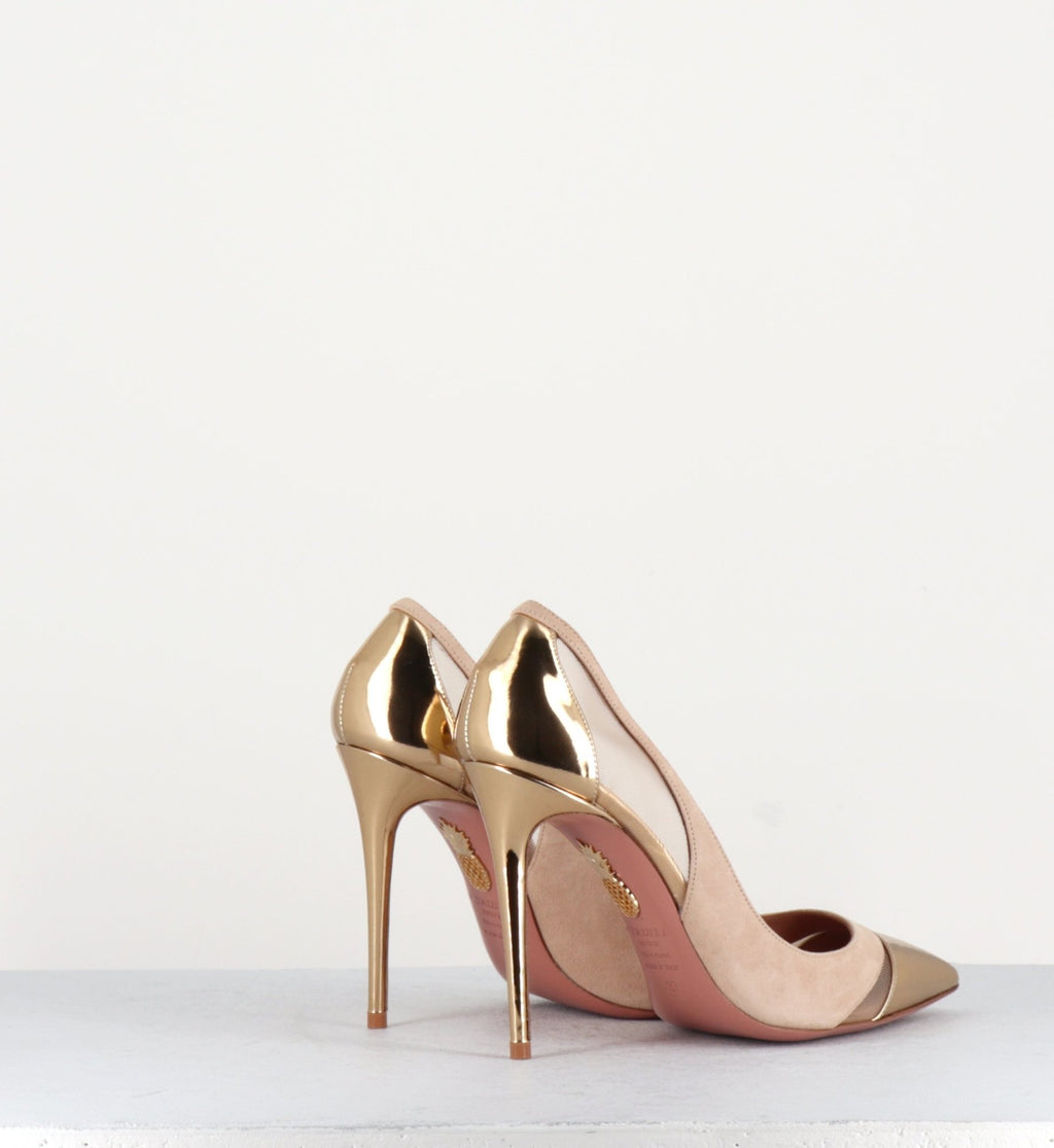 Escarpins à talon hauts en cuir nude et doré Aquazzura - SAVOY PUMP105D