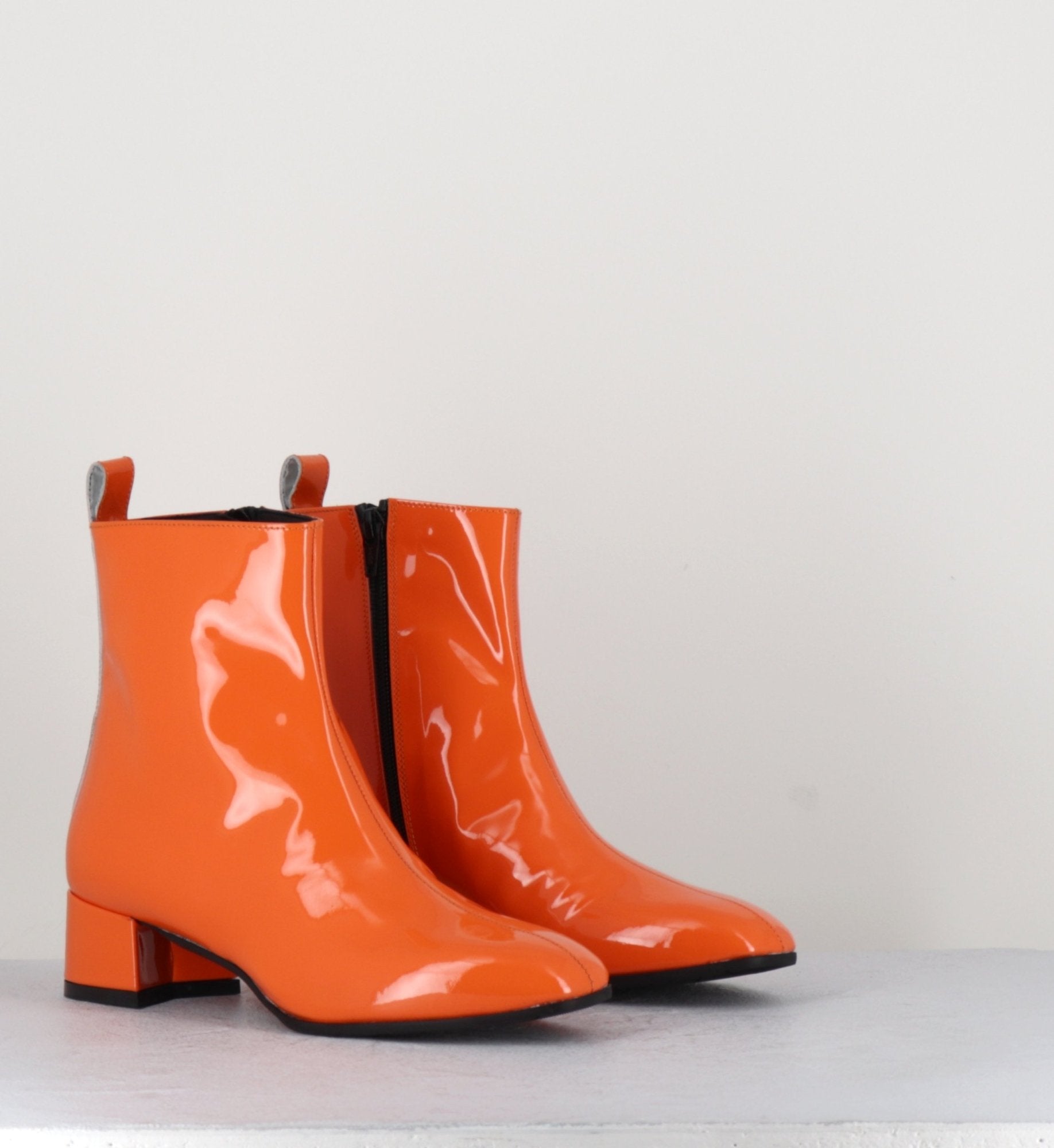 Boots 60s en cuir vernis orange - JANE VERNICE ORANGE
