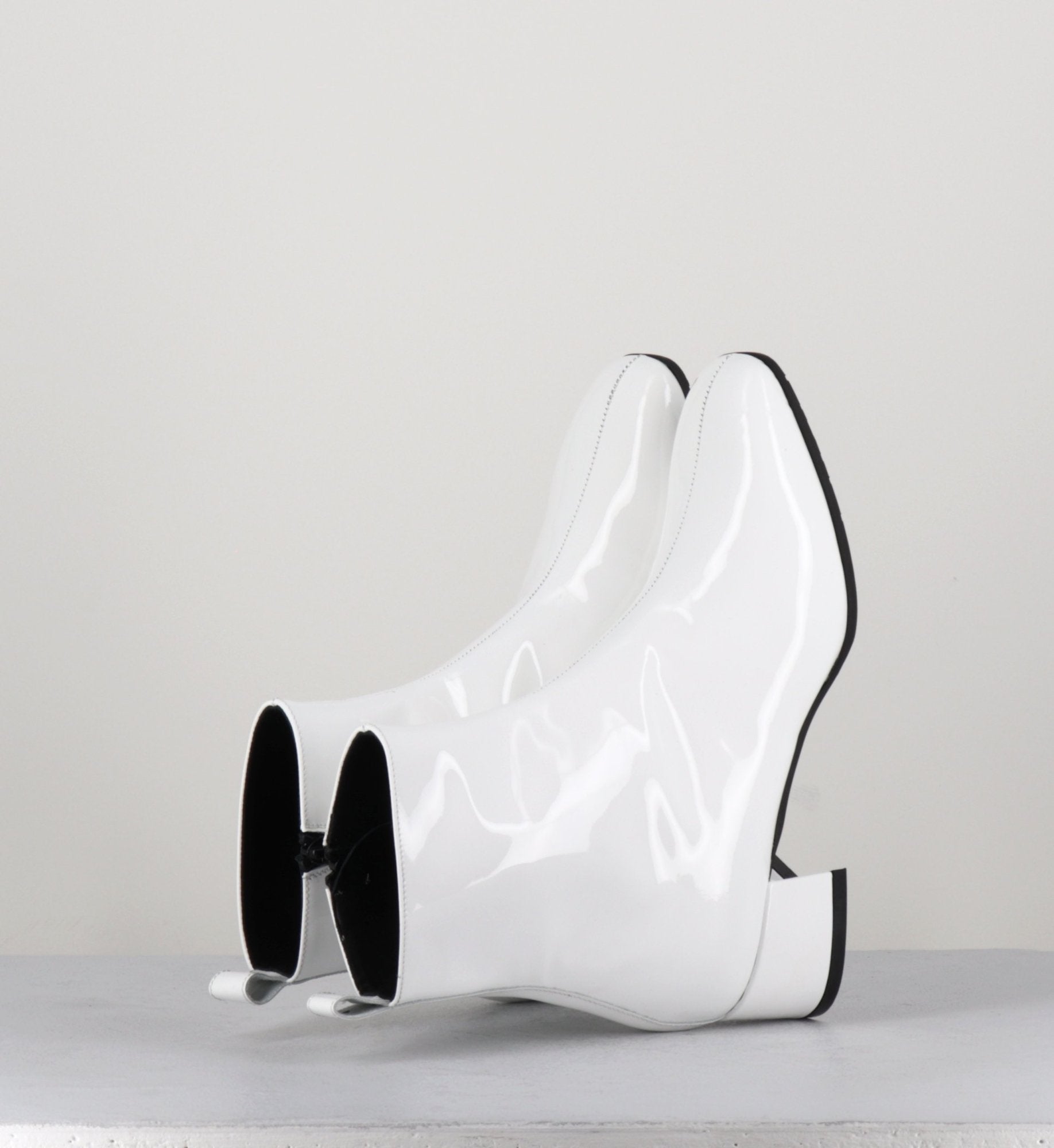Boots 60s en cuir vernis blanc - JANE VERNICE BIANCO