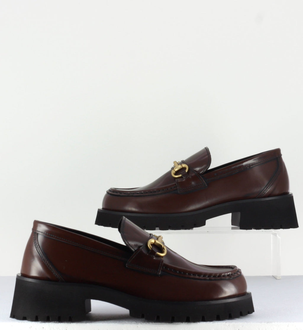 Mocassin en cuir marron à mors doré & semelle micro - 21JMC30 MORO