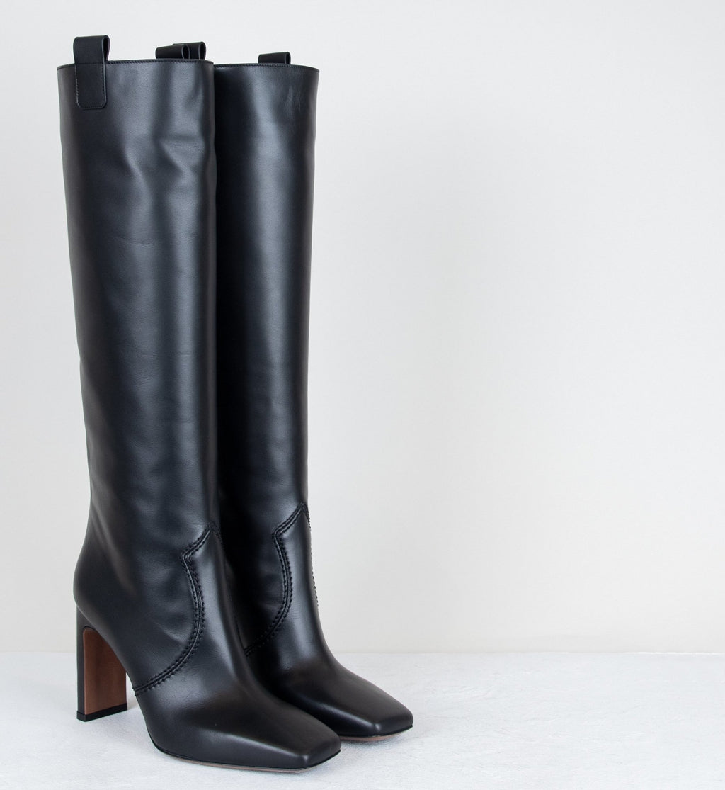 Bottes en cuir noir à talon fin - LDO051 BLACK