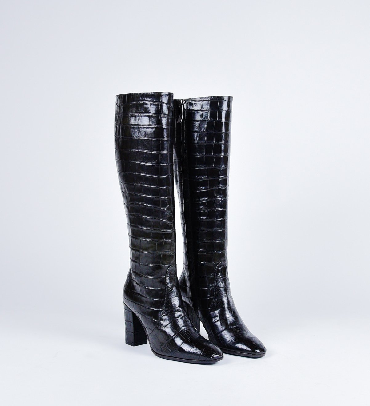 Bottes à talons en cuir noir estampillé crocodile Garrice Collection - W205951CR