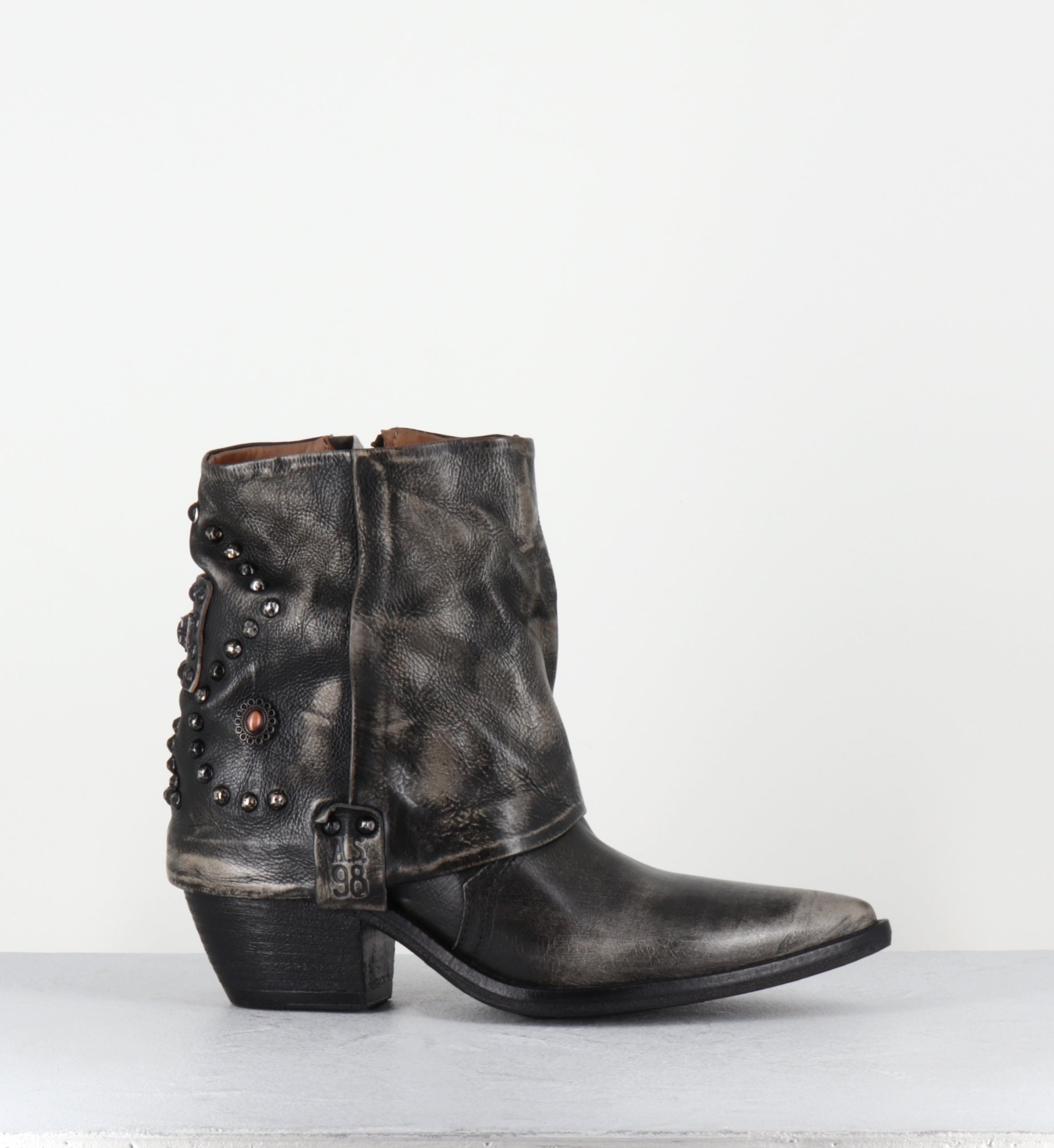 Santiags en cuir gris brossé clous et pierres - B84216 ICE COUNTRY