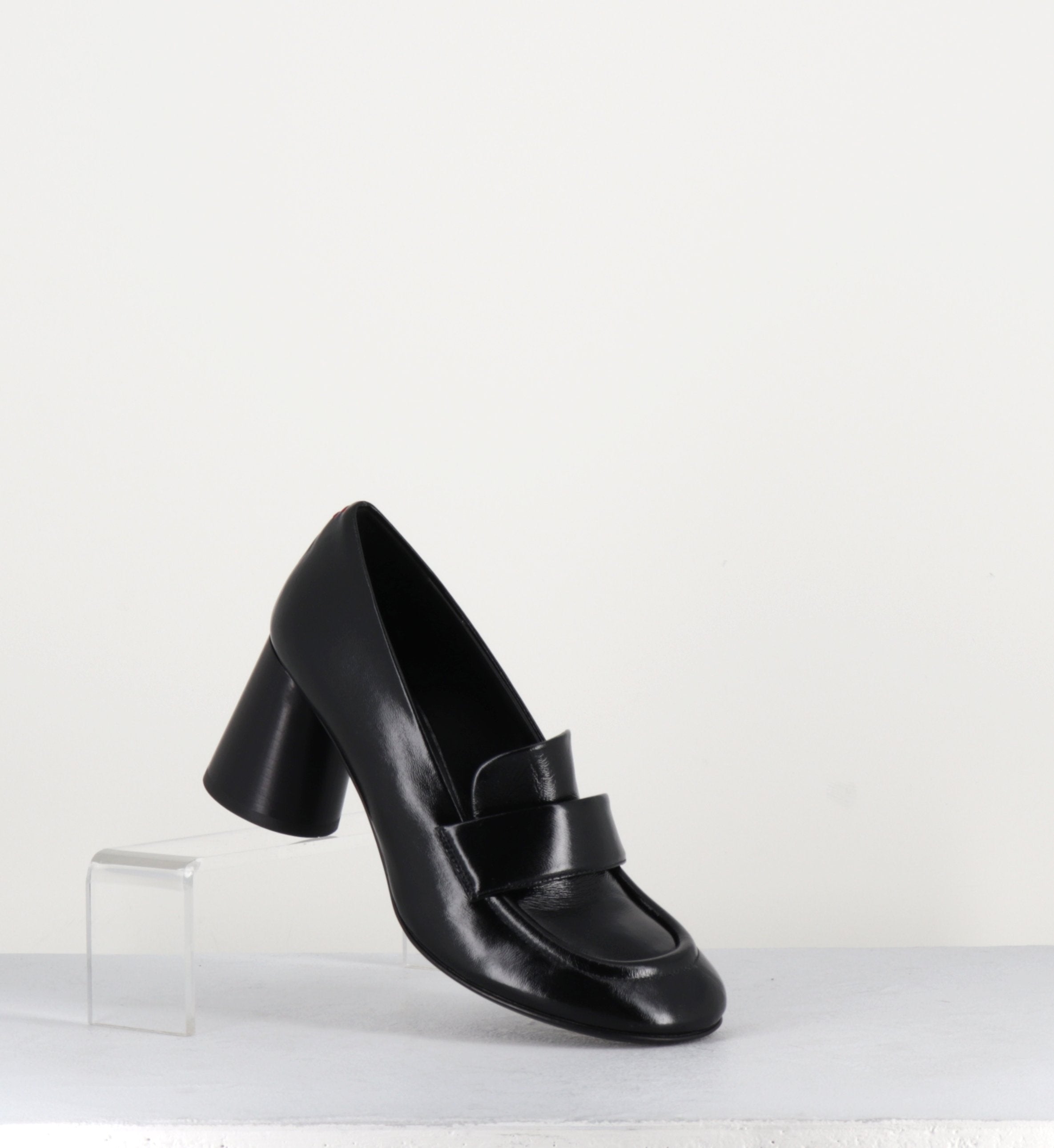 Mocassins à talon en cuir noir - ACE03 NERO