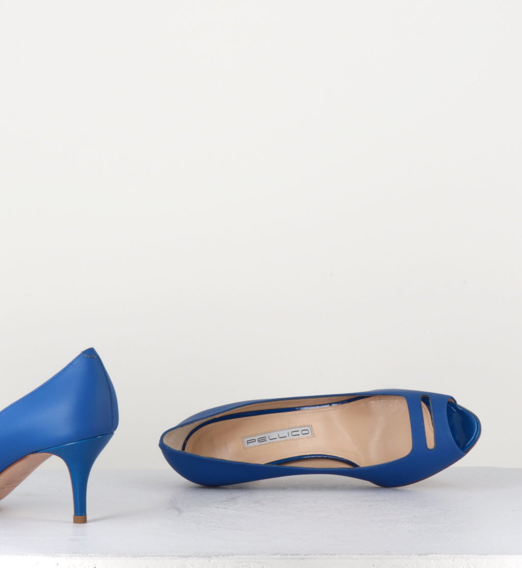 Escarpins petits talons en cuir vernis bleus - Pellico