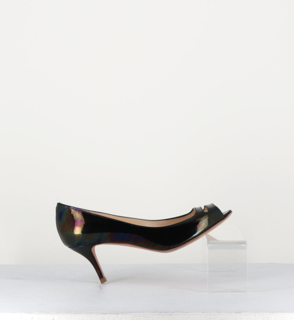 Escarpins petits talons en cuir vernis noir - Pellico