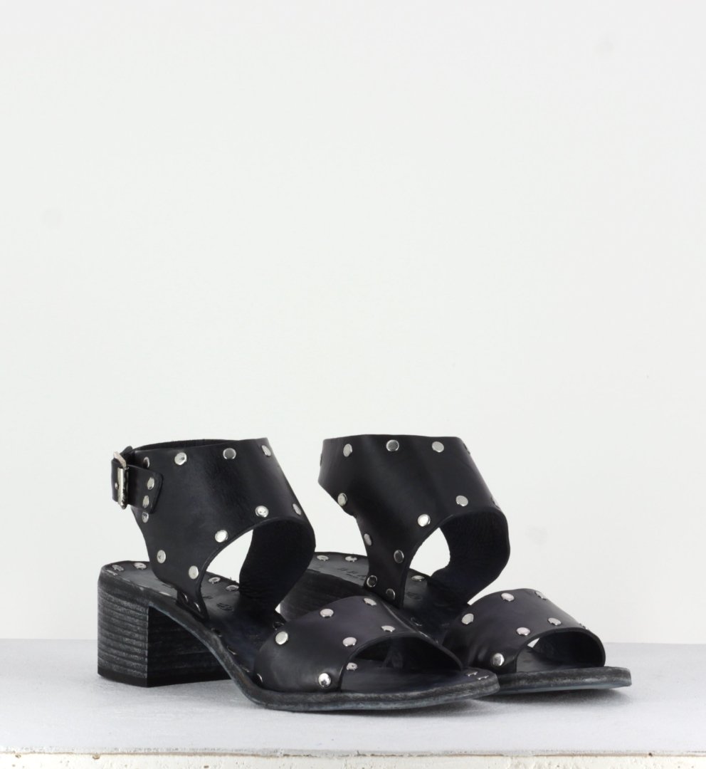 Sandales à talon carré noir clouté - 60-660 NERO