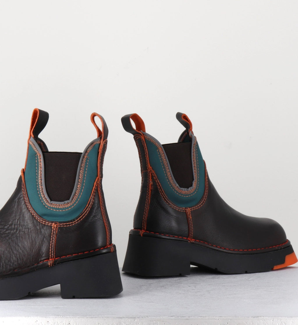 Boots en cuir marron & lycra orange -KAYA BROWN ORANGE
