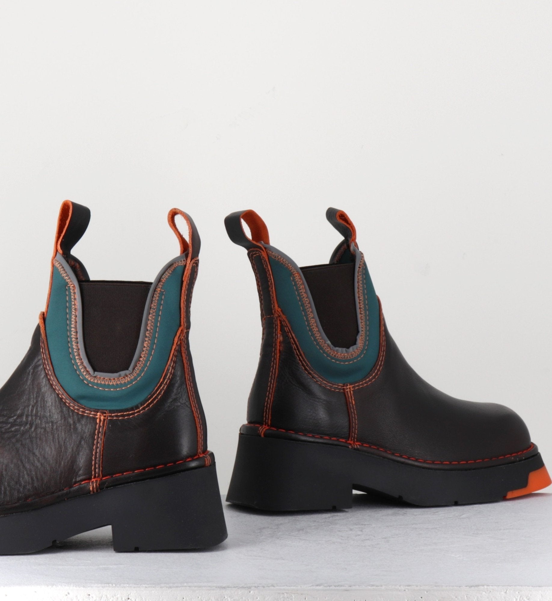 Boots en cuir marron & lycra orange -KAYA BROWN ORANGE