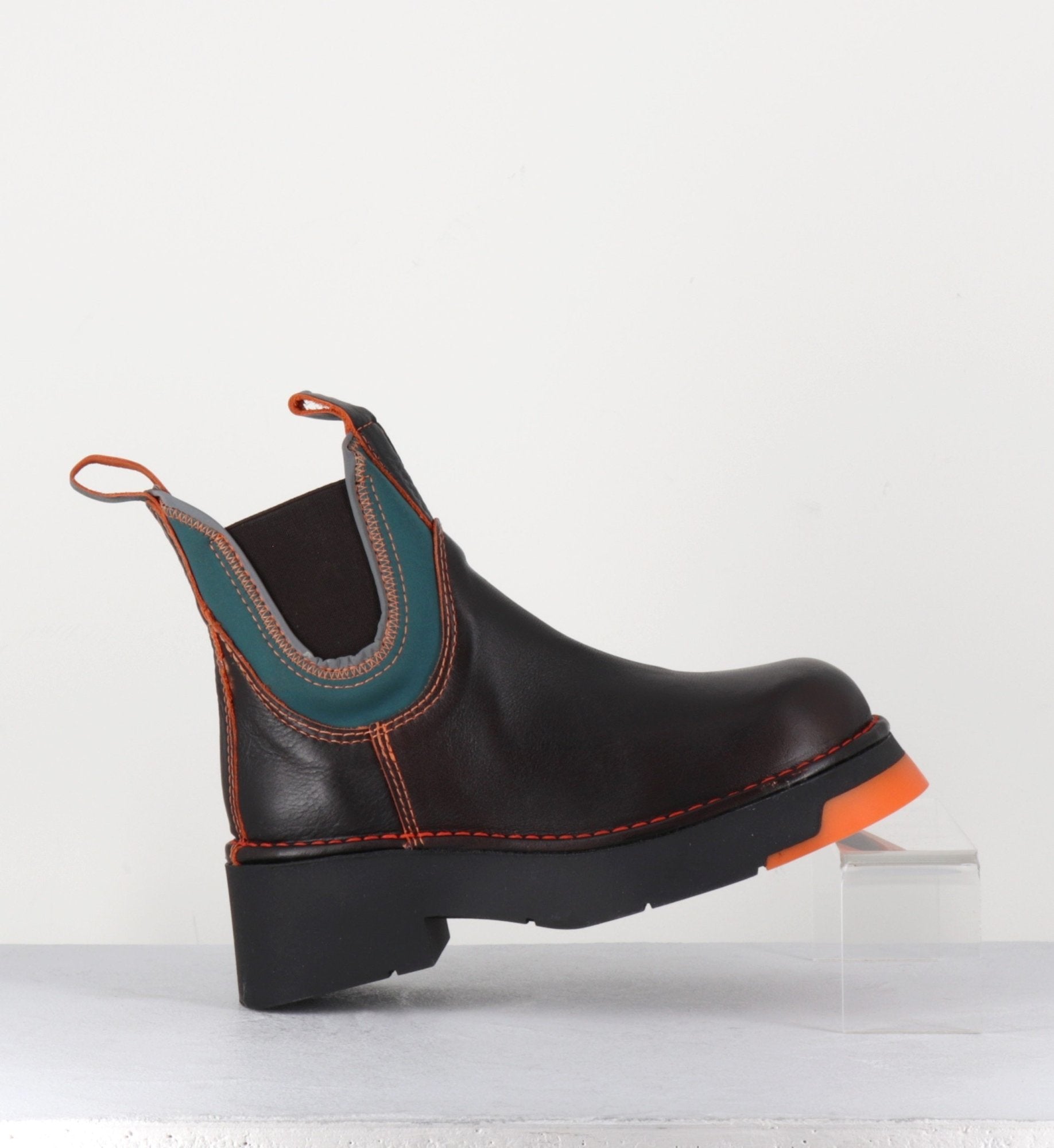 Boots en cuir marron & lycra orange -KAYA BROWN ORANGE