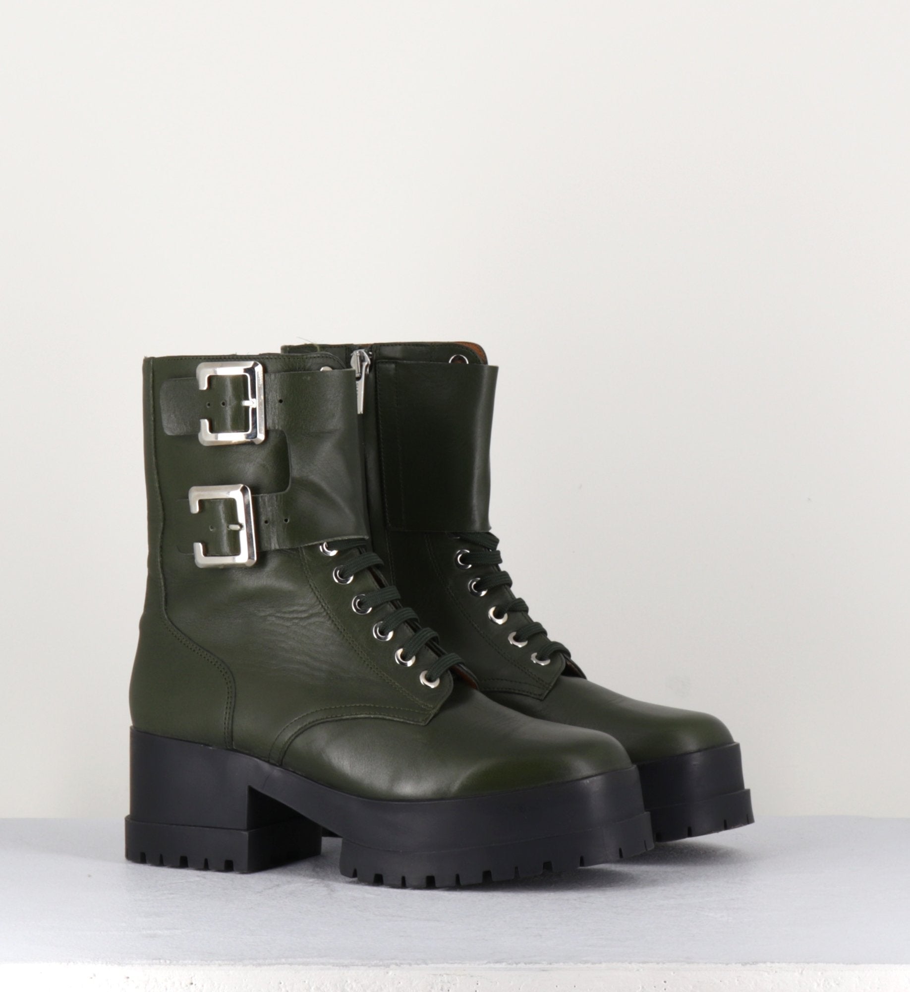 Bottines à lacets en cuir kaki Clergerie Paris - WILLY2