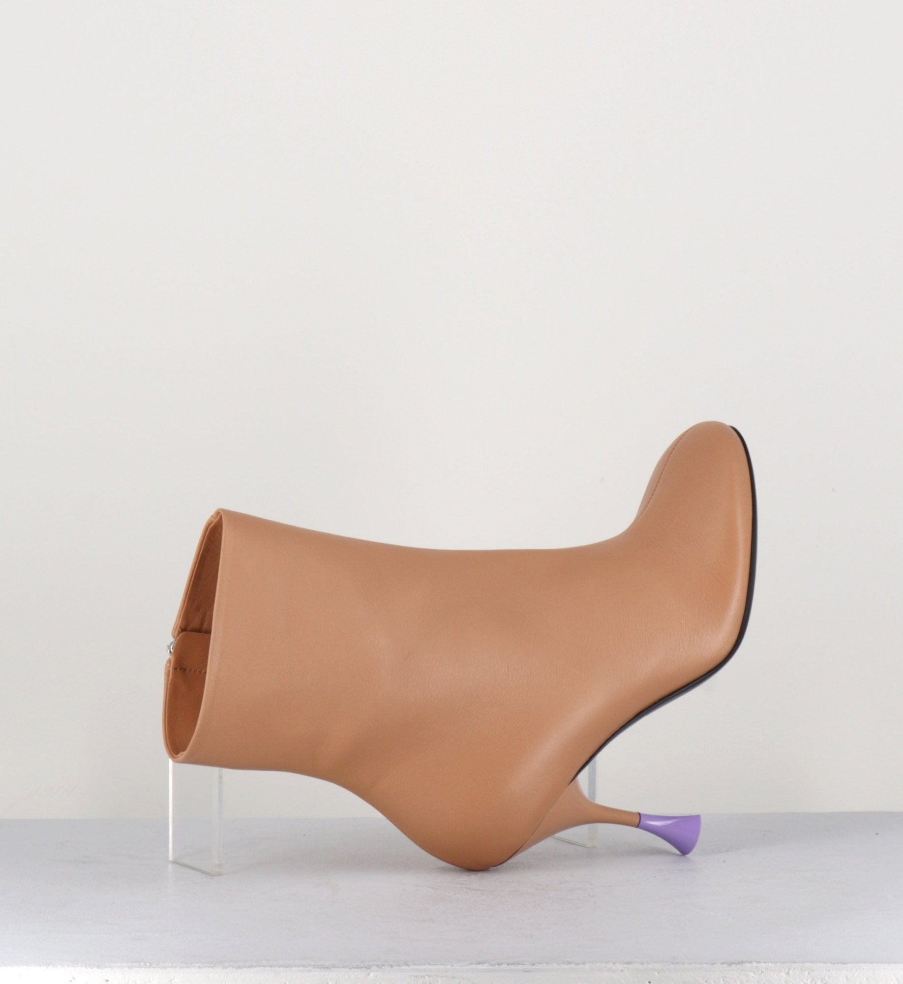 Boots en cuir crème à talon fin - LIDIA 095 BISQUIT