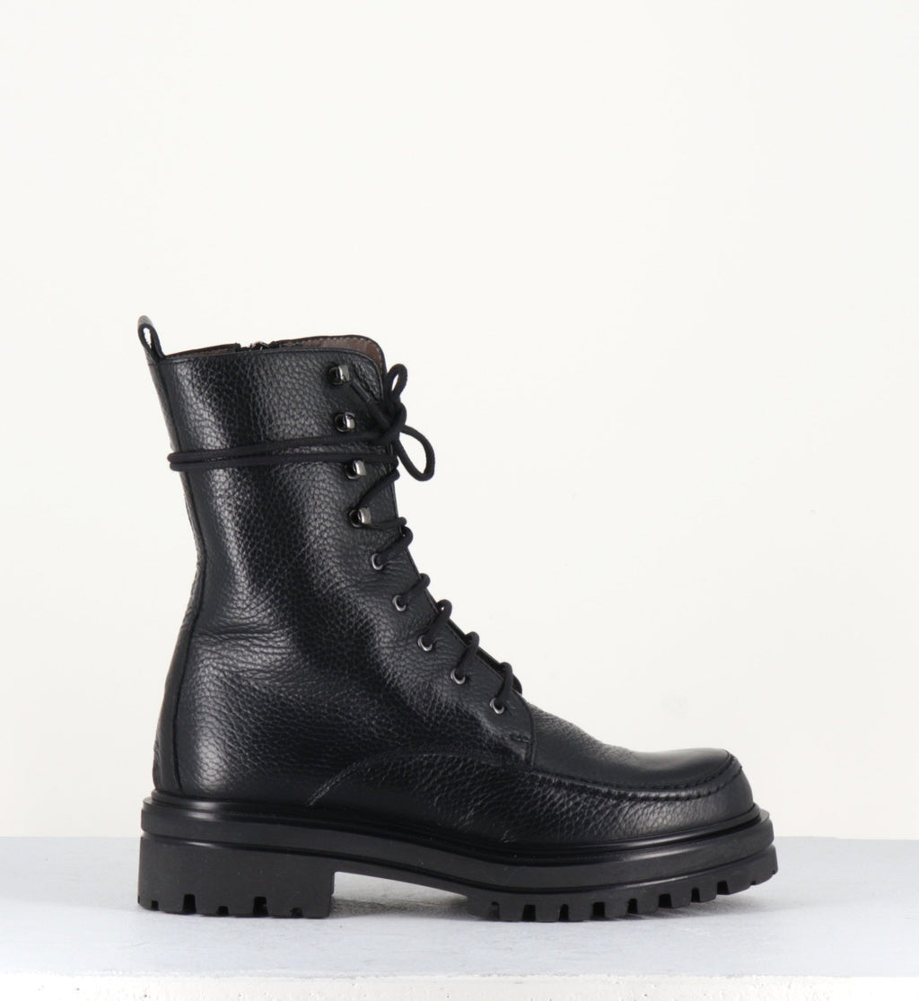 Bottines à lacets en cuir noir- Sélection Garrice - M9198