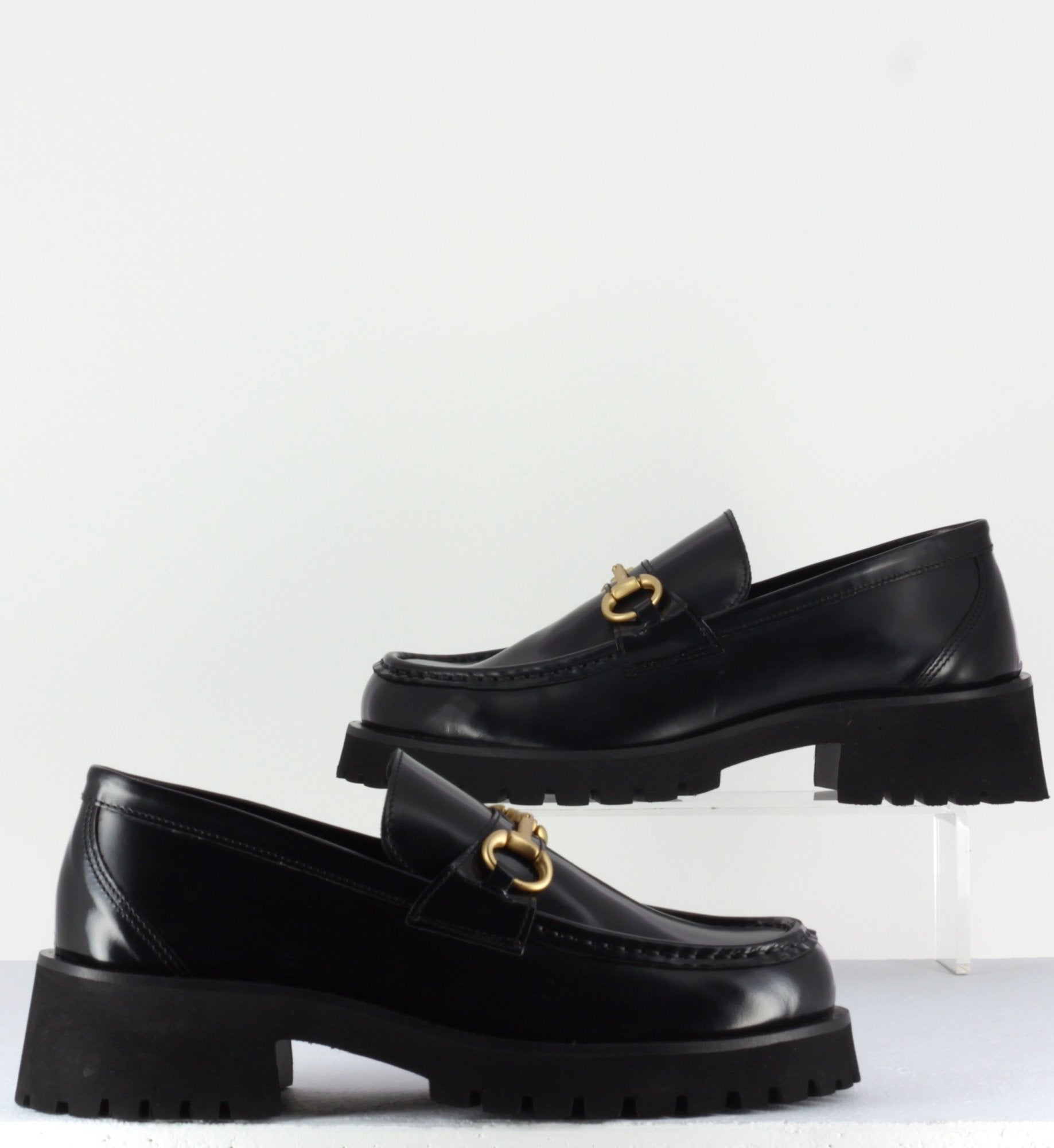 Mocassin en cuir noir à mors doré & semelle micro - 21JMC30 NERO