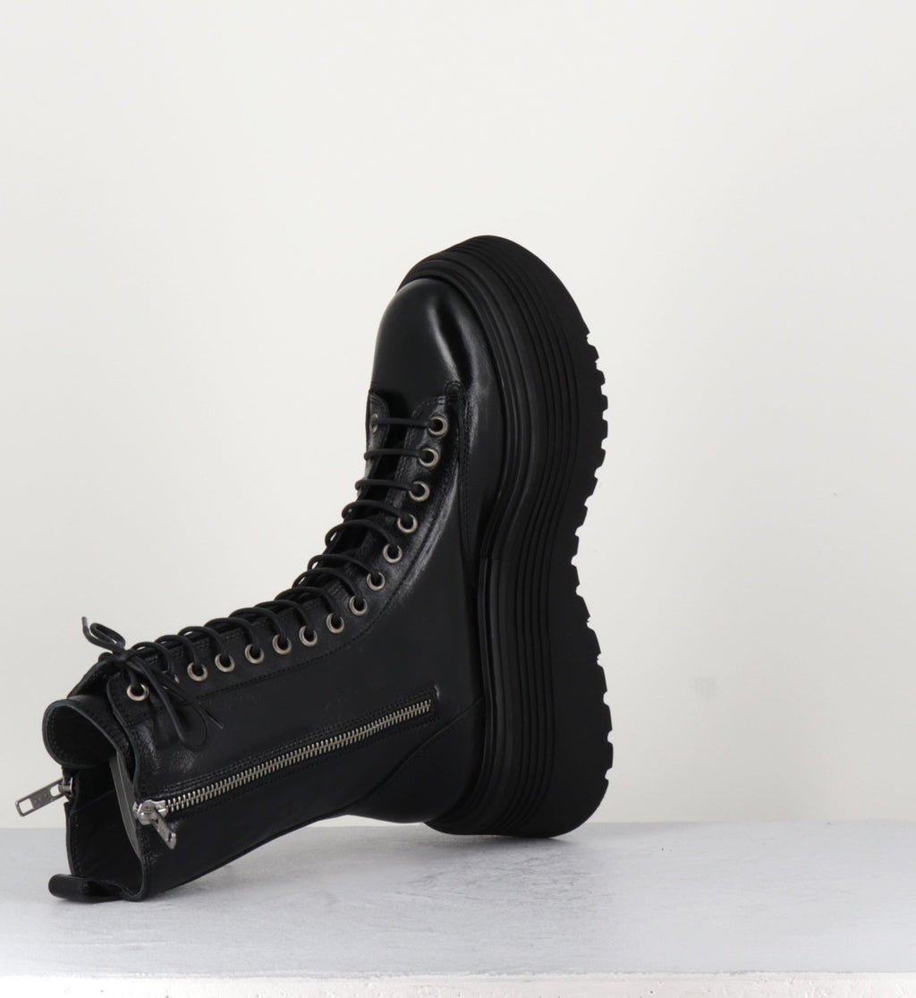 Boots rangers à zip & lacets - PIANU NERO