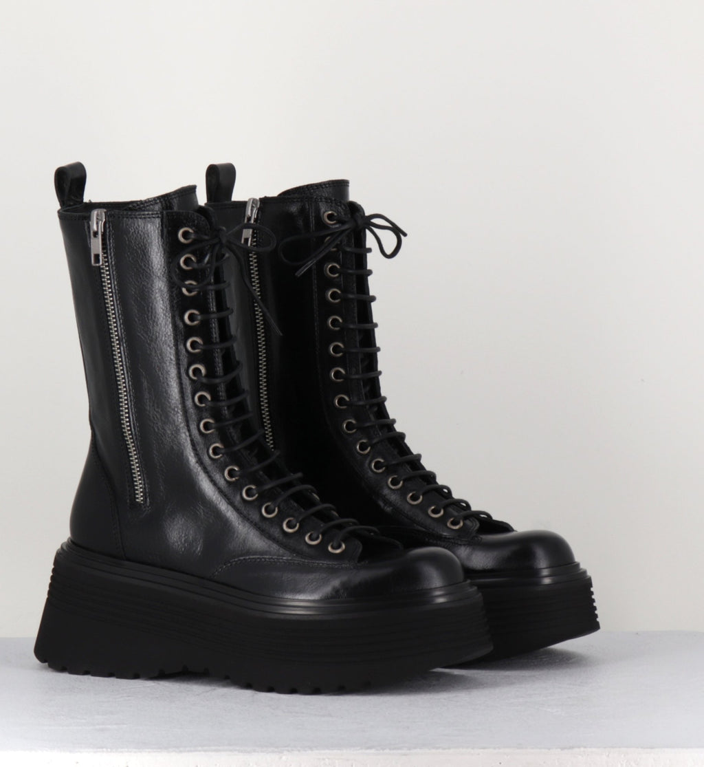 Boots rangers à zip & lacets - PIANU NERO