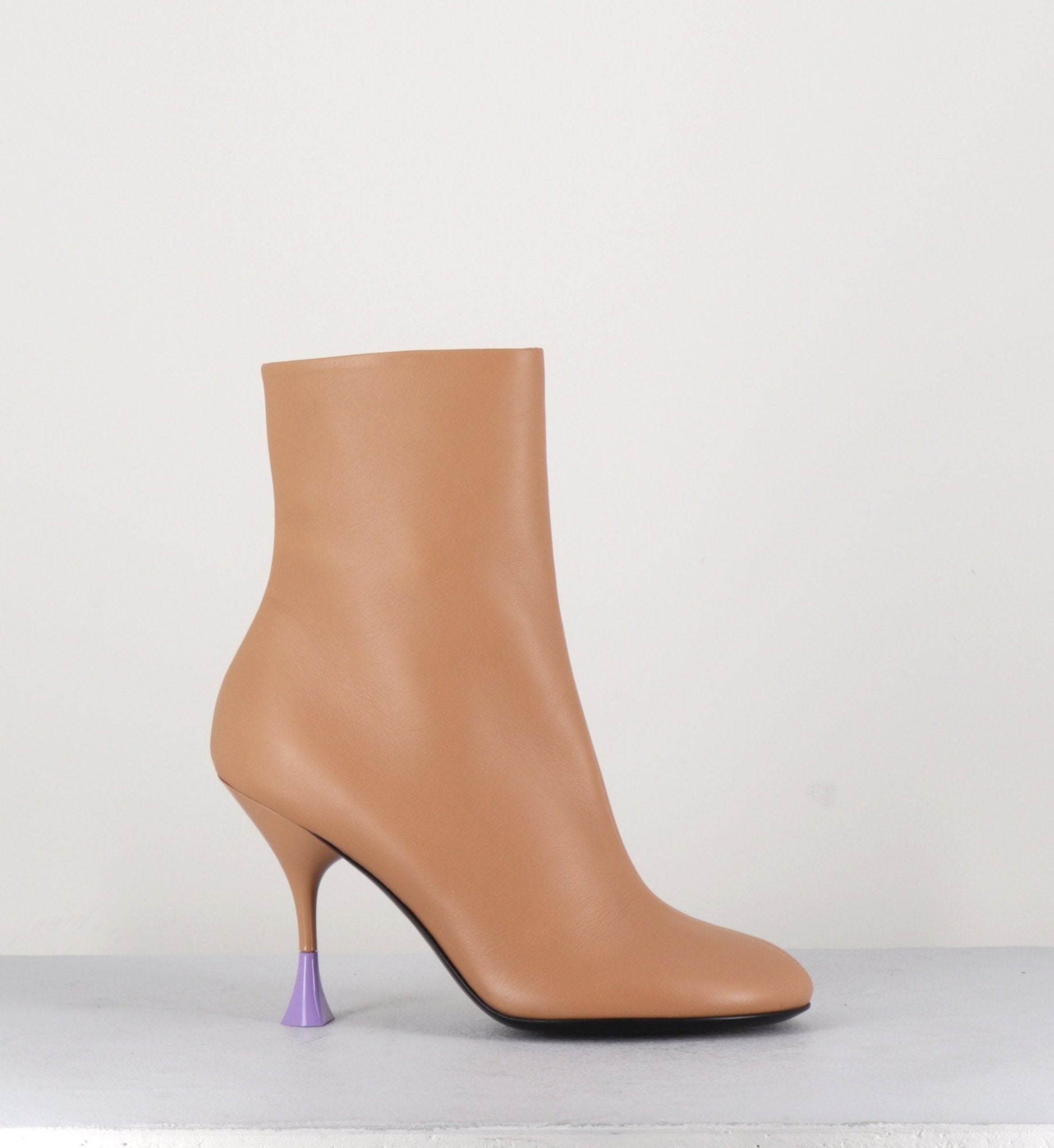 Boots en cuir crème à talon fin - LIDIA 095 BISQUIT