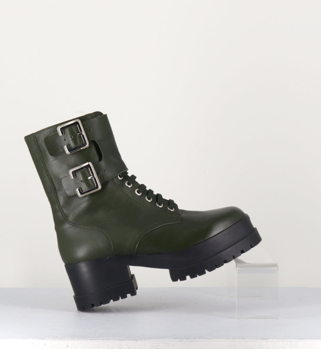 Bottines à lacets en cuir kaki Clergerie Paris - WILLY2