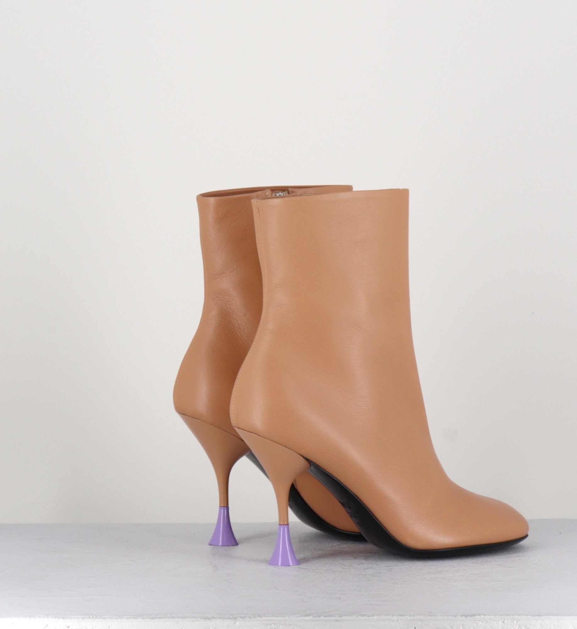 Boots en cuir crème à talon fin - LIDIA 095 BISQUIT