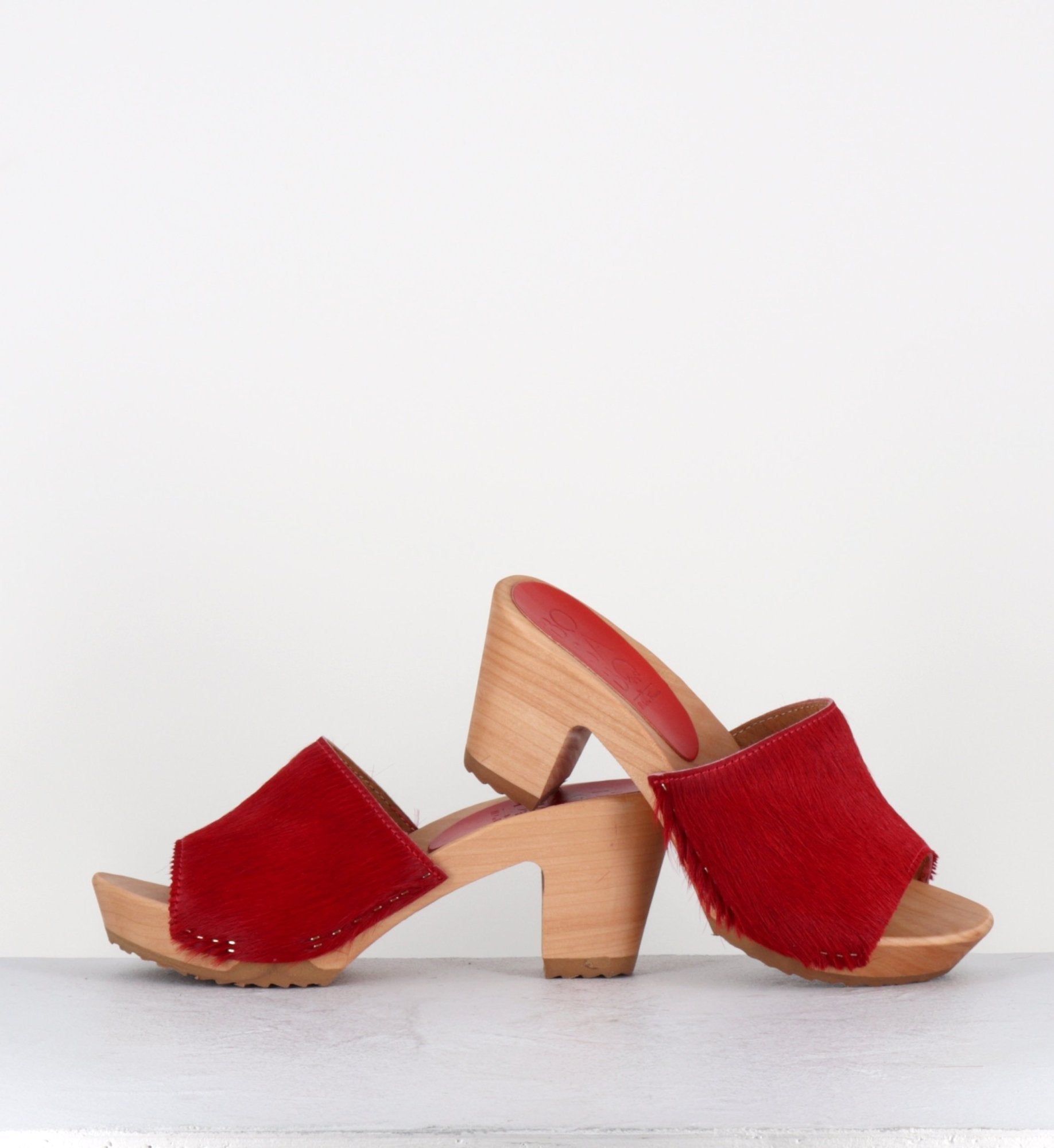 Mules-sabots à talon poulain rouge -  455-PLS COURT ROUGE