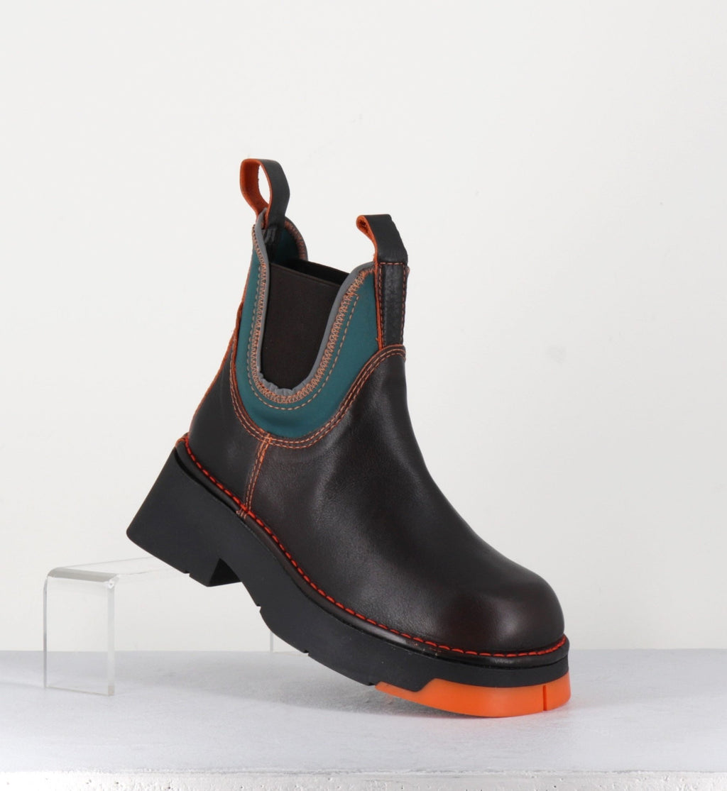 Boots en cuir marron & lycra orange -KAYA BROWN ORANGE