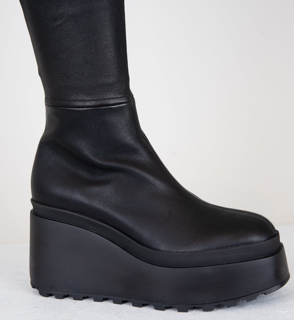 Cuissardes à plateforme en cuir stretch noir - 1Y5400 NERO