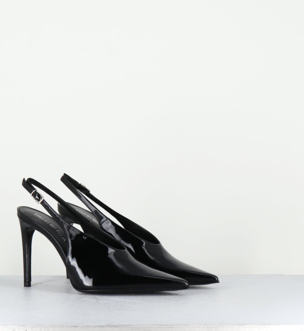 Escarpins slingback talon haut en cuir vernis noir - FEEL VERNICE BLACK