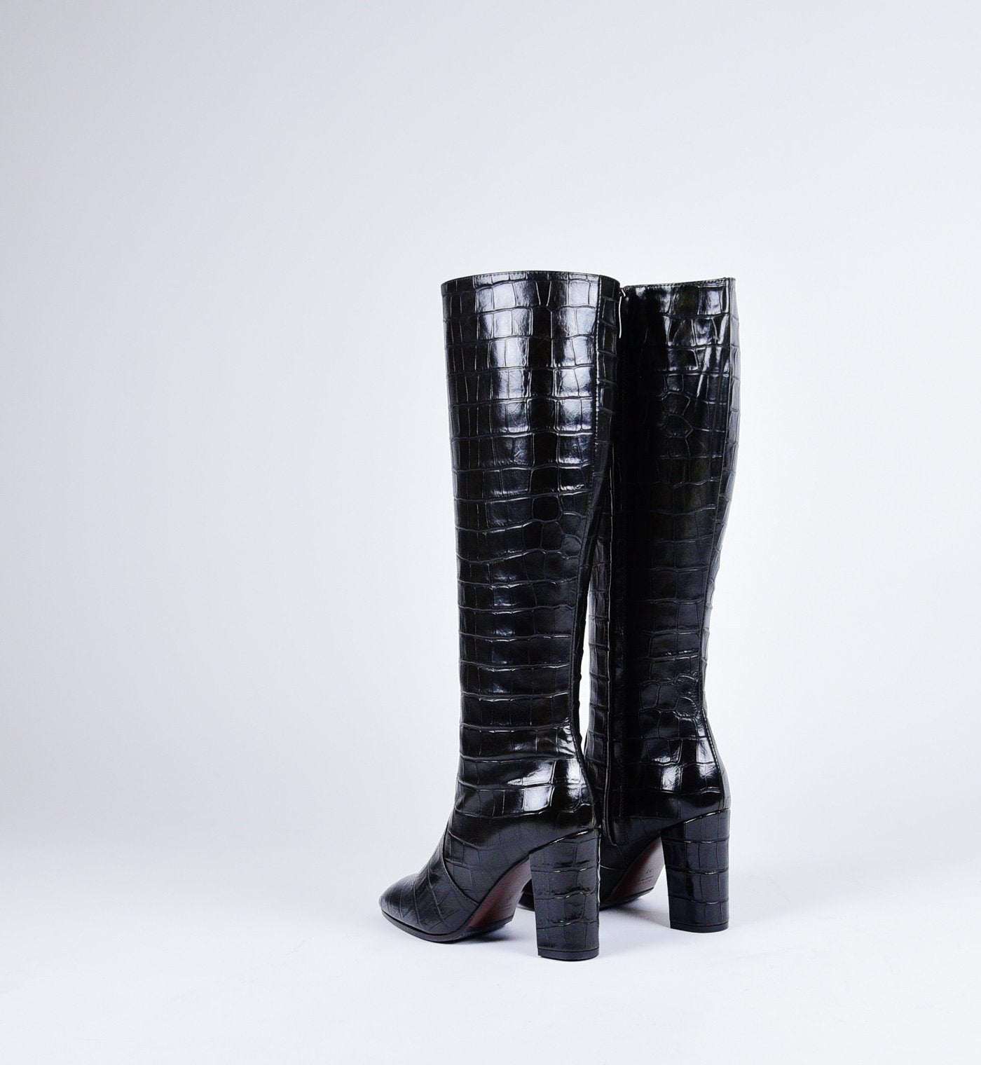 Bottes à talons en cuir noir estampillé crocodile Garrice Collection - W205951CR