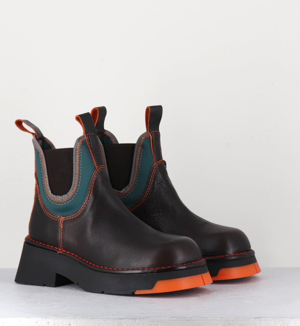 Boots en cuir marron & lycra orange -KAYA BROWN ORANGE