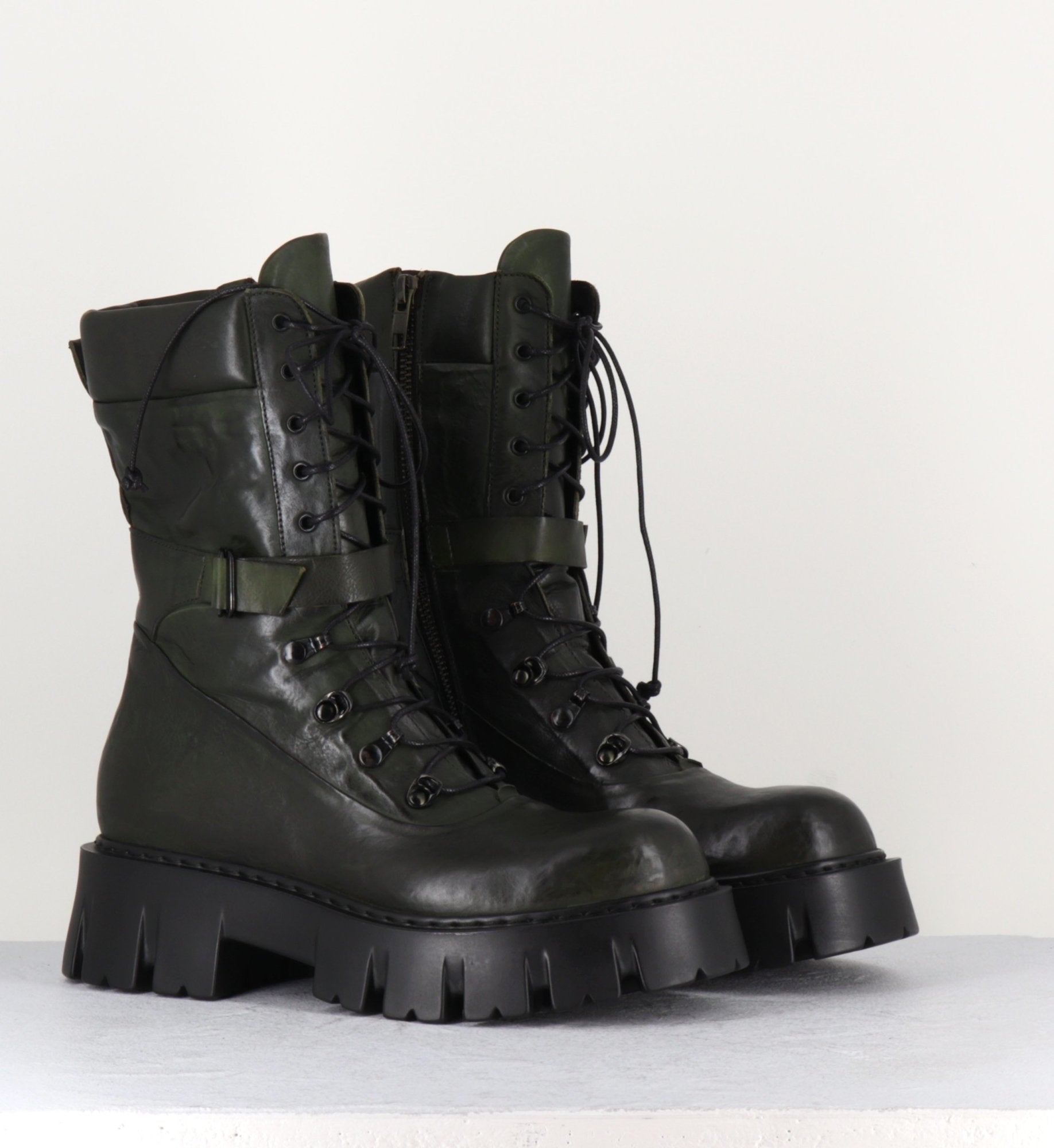 Rangers en cuir kaki souple - KFRE11652 KAKI