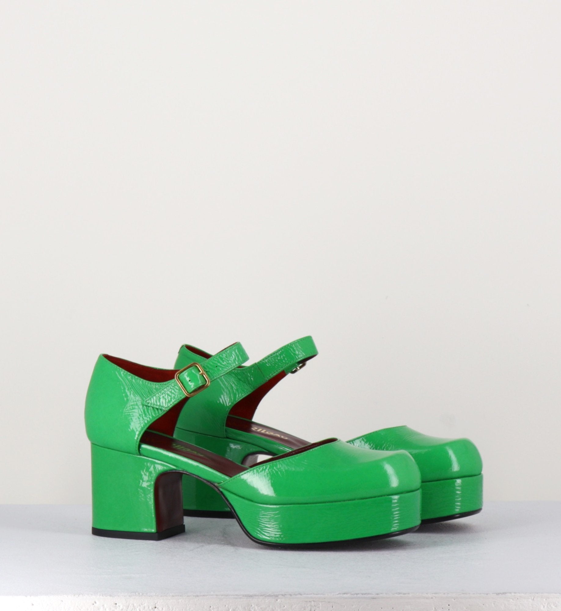 Babies 70s à plateforme en cuir vernis vert - MALAGA R79 MENTHE