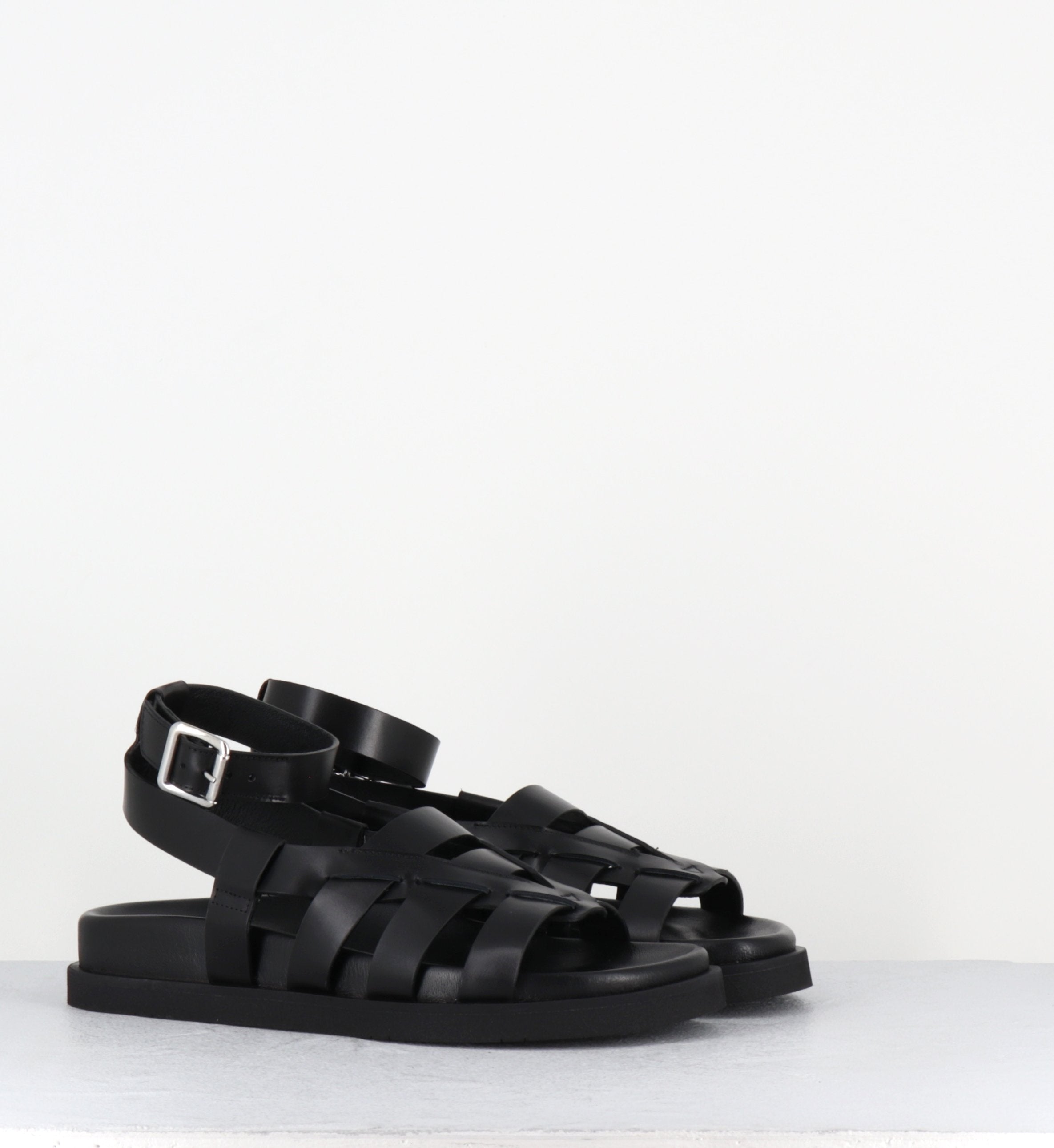 Sandales multi-brides en cuir noir semelle légère - TARA RANCH BLACK