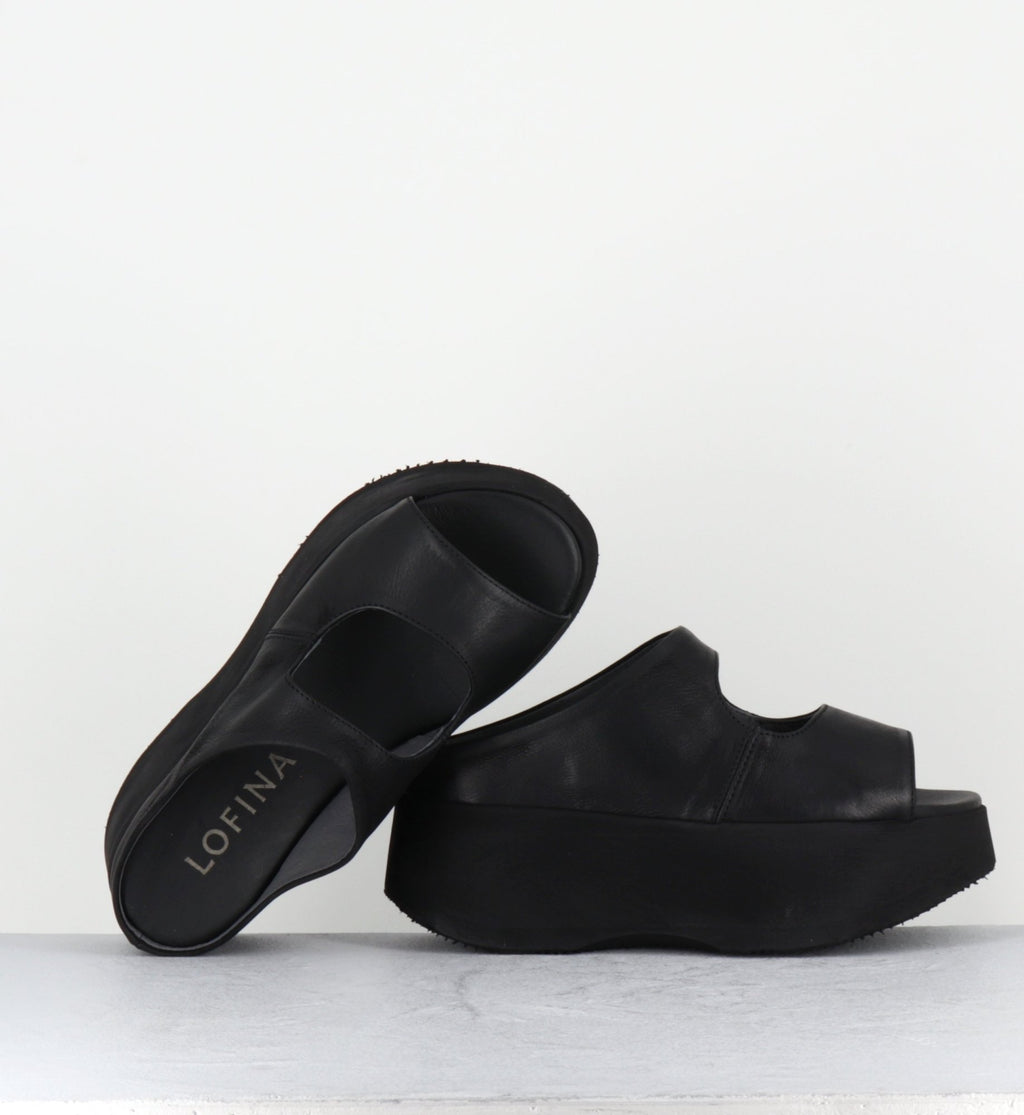 Mules compensées japonisantes en cuir noir 5121 GAS NERO