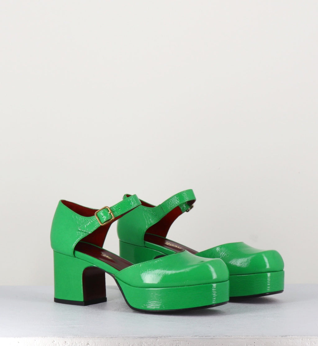 Babies 70s à plateforme en cuir vernis vert - MALAGA R79 MENTHE